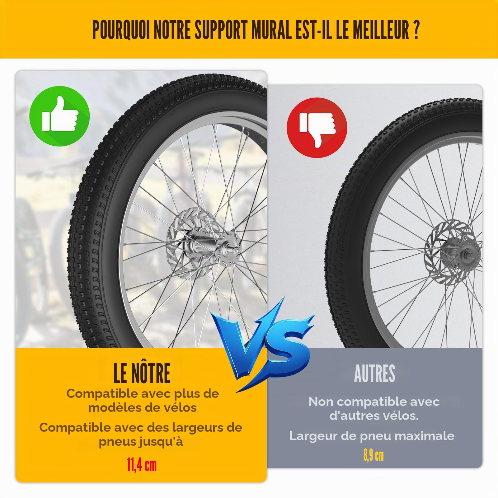 Support mural pour vélo, pivotant à 160°, de qualité supérieure, sans levage lourd, peut supporter jusqu'à 40 kg, support mural pliable réglable pour un rangement peu encombrant, convient pour les