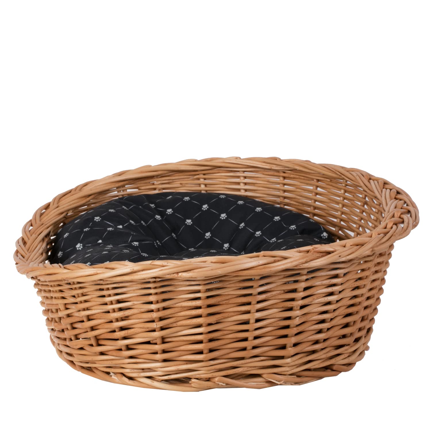 e-wicker24 Alles aus Weide Cesta para perros de mimbre en color natural, cesta de mimbre para gatos, cama para mascotas con cojín