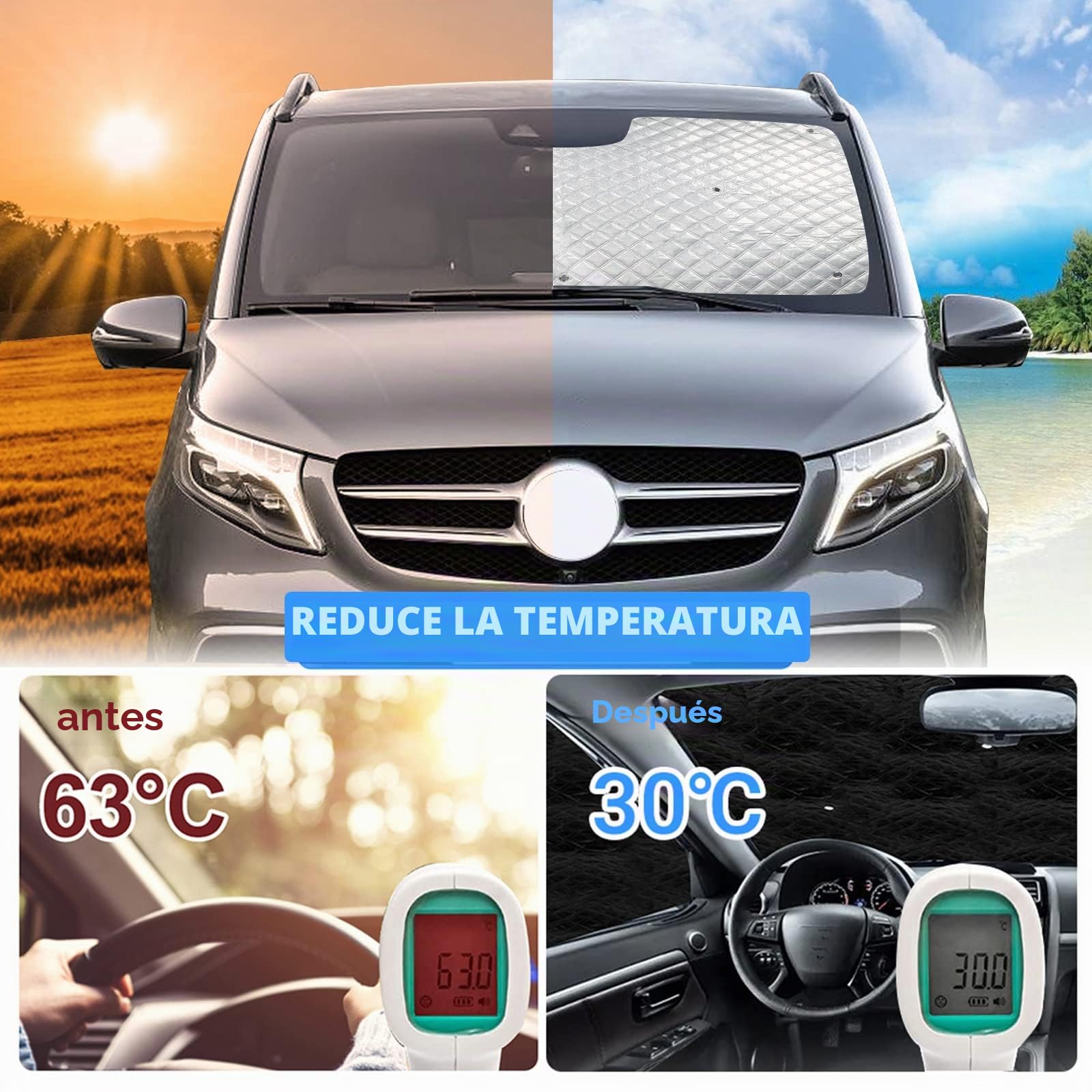 Parasol del Parabrisas Automóvil Reemplazo para Mercedes-Benz Vito W639 / Viano SWB 2003–2014, Juego de 10 Piezas con 45 Ventosas, Cabina del Conductor, Cubierta de Parasol Automóvil