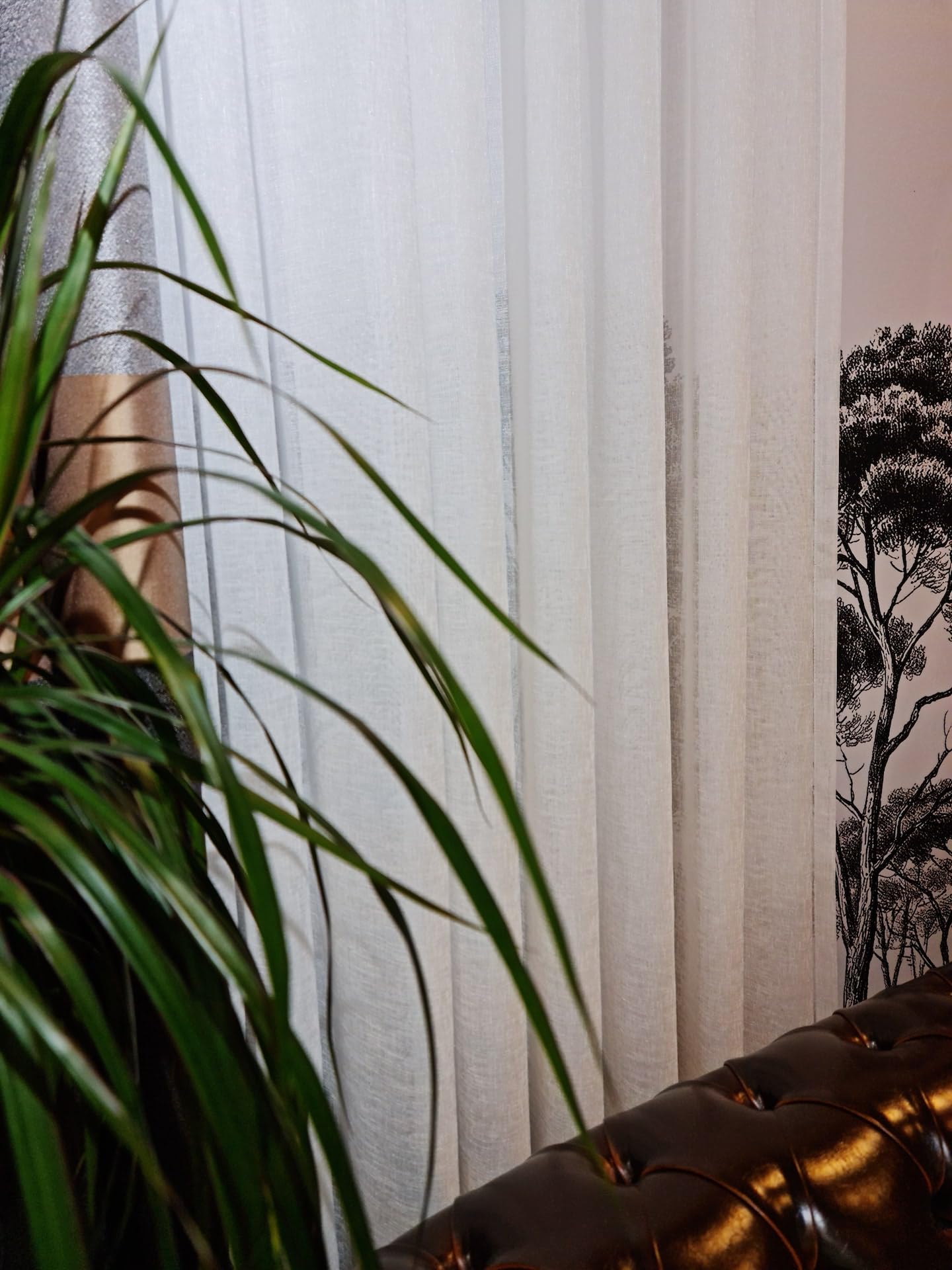 GARDINESTAN JUNG CFO GmbH Rideaux blancs aspect lin semi-transparent avec galon fronceur et bande de plomb pour salon et chambre à coucher (210 x 200 cm (H x l)