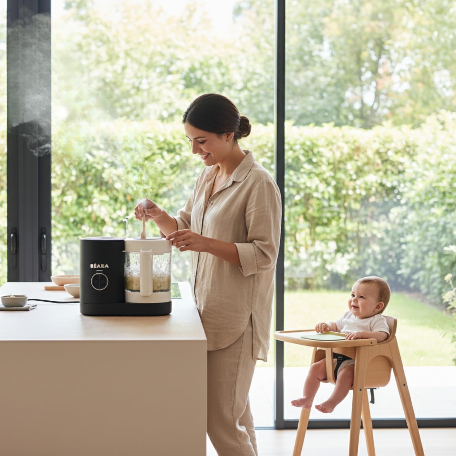 BÉABA Babycook Néo 6-in-1 Babynahrungszubereiter Dampfgarer Mixer Glas-Schüssel Edelstahl-Behälter Schwarz