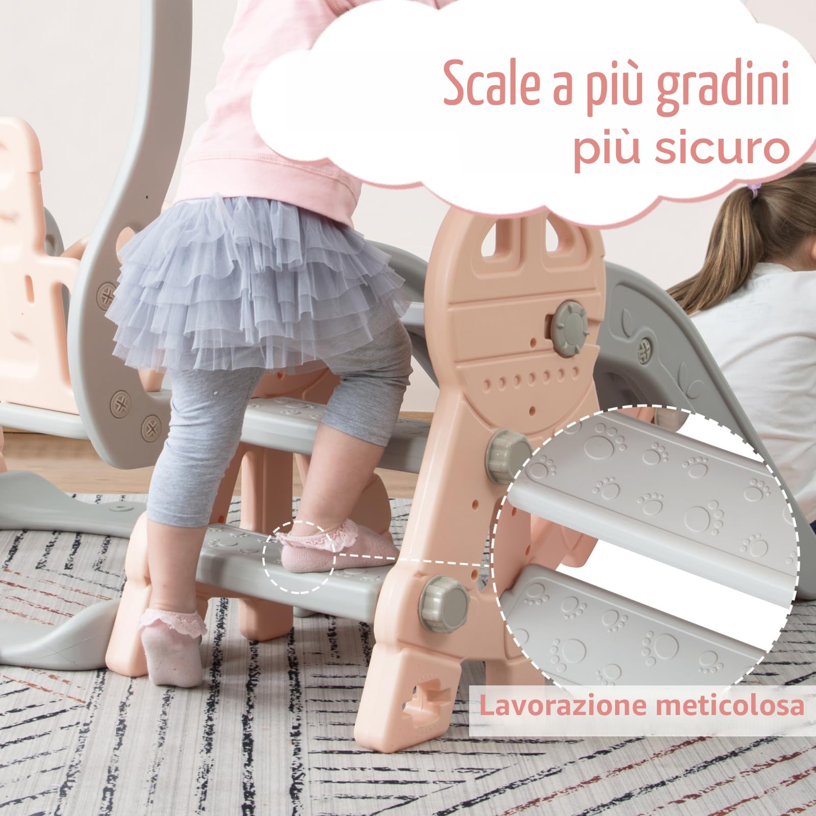 Set da parco giochi per bambini autoportante 4 in 1, con scivolo arrampicabile, canestro da basket, per ambienti interni ed esterni, colore rosa