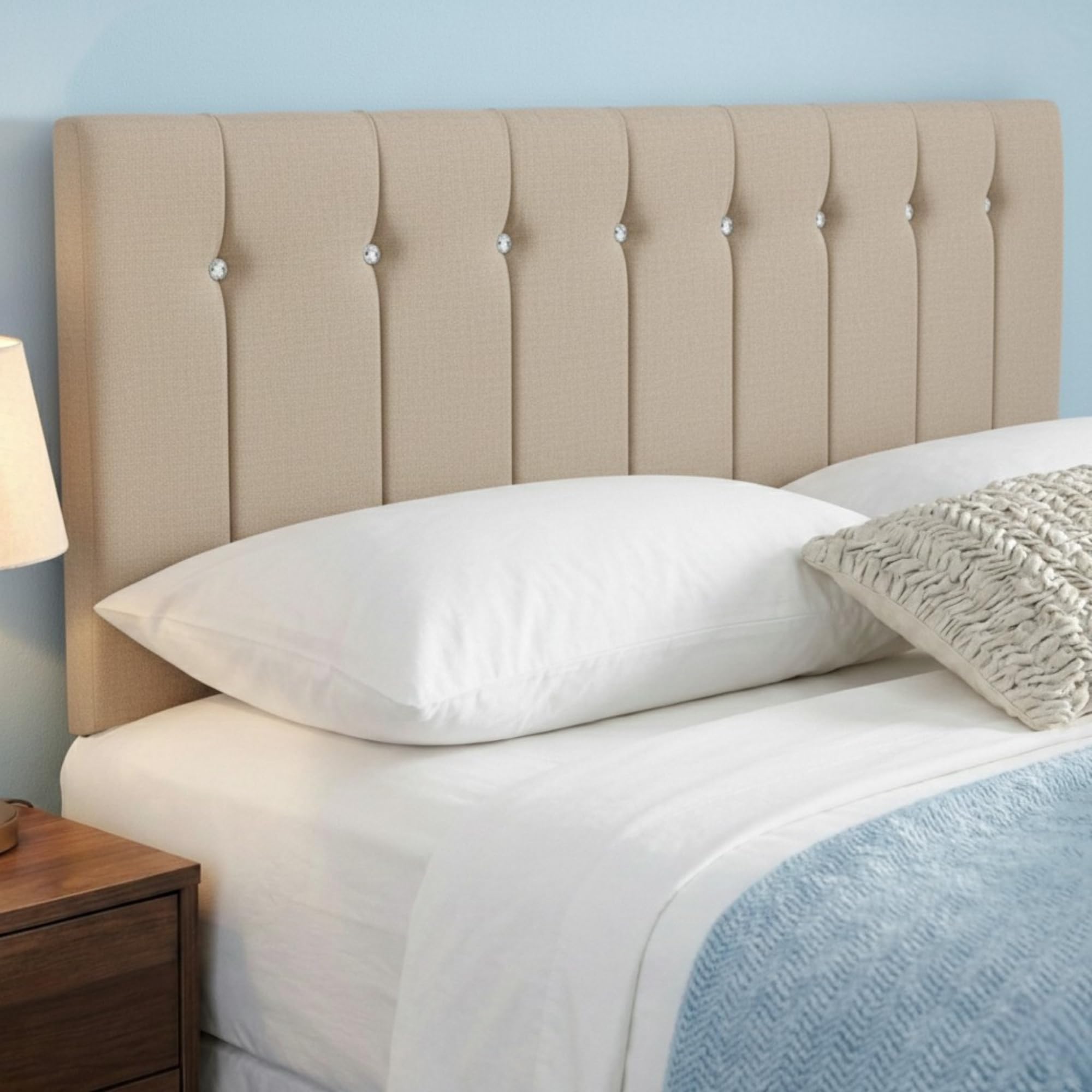 BEDELUNA Headboards for Bed - 24” Sandal Plush Fabric Headboard - Elegant Divan Bed Thick Padding Bed Headboards, Luxury Bedroom & Hotel Furniture