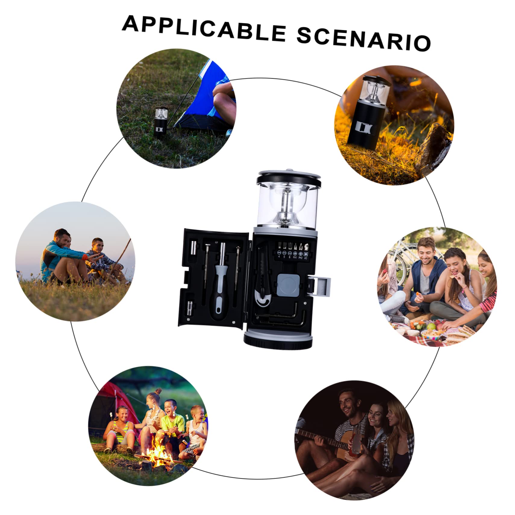 DECOMELODY Multipurpose Camping Light and Tool Portable Emergency Camping Lamp with Screwdriver Ergonomic Handle Design High Brightness LED and Light Warning for Outdoor Use