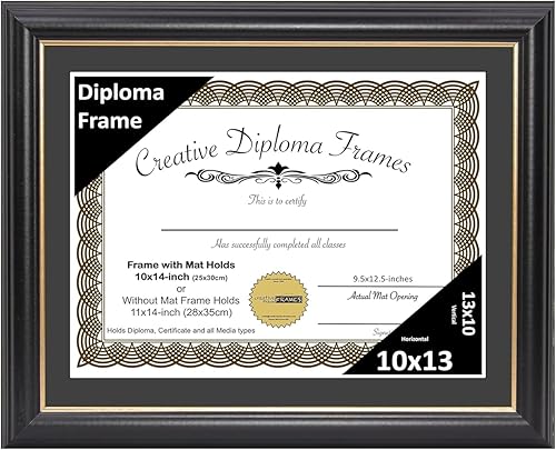 Creative Picture Frames Marco de diploma Rockefeller de 10 x 13 pulgadas con borde dorado, muestra certificado de 10 x 13 pulgadas o documento de 11