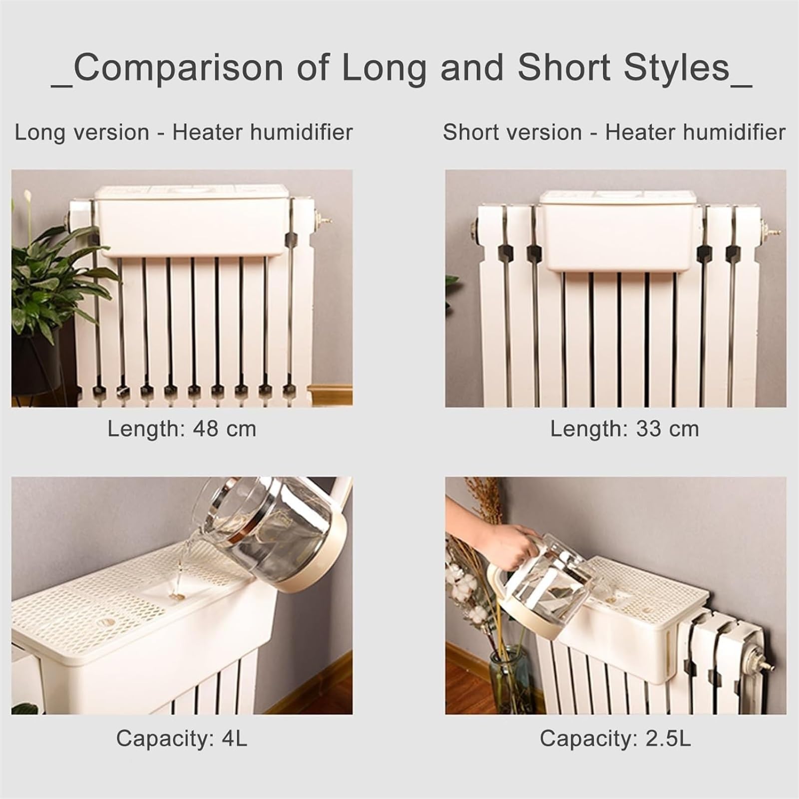 Serbatoio umidificatore per termosifone, grande capacità, design con asta retrattile per asciugare i vestiti per camere da letto, 39,9 cm