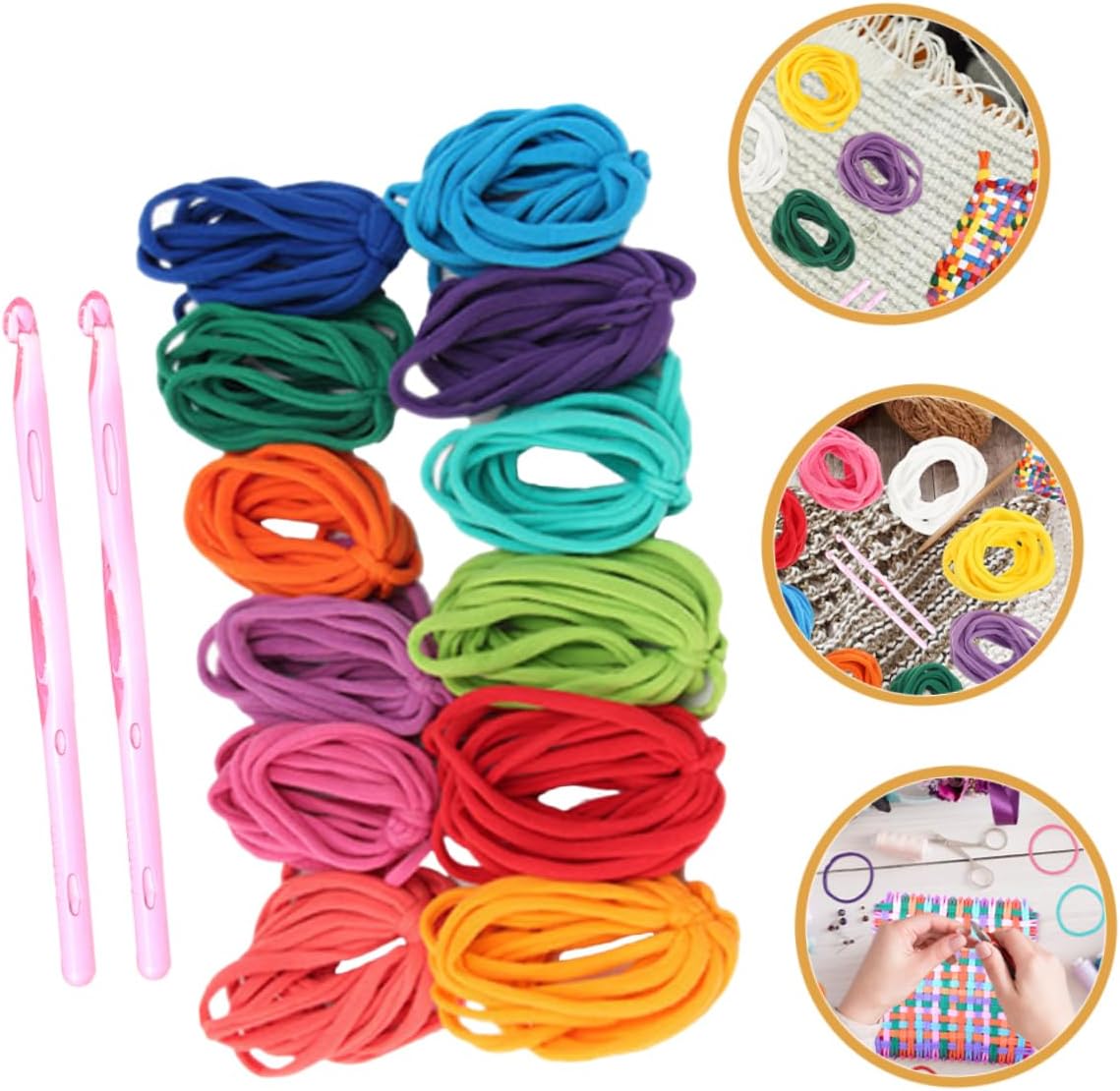 TEHAUX 1set Elastic Potholder Loom Loops for DIY Crafts Weaving Loops Crochet Hooks Safe and Materials for Beginners and Creative Projects