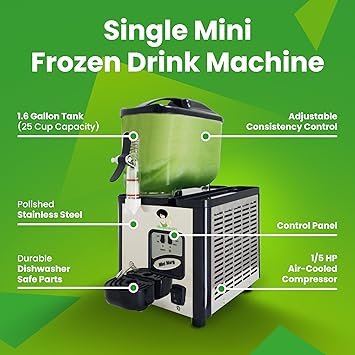 Margarita Girl Single-Bowl Mini Size Frozen Slushy Drink Machine - Versatile High-Capacity Model Features a 1.6 Gal / 200 Oz Tank - Makes 25 Cups of Resort-Style Margaritas, Daiquiris, Pina Coladas