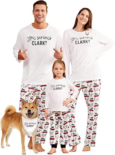 IFFEI Conjunto de pijamas familiares de Navidad, camiseta con estampado de letras y pantalones a cuadros, con bolsillos