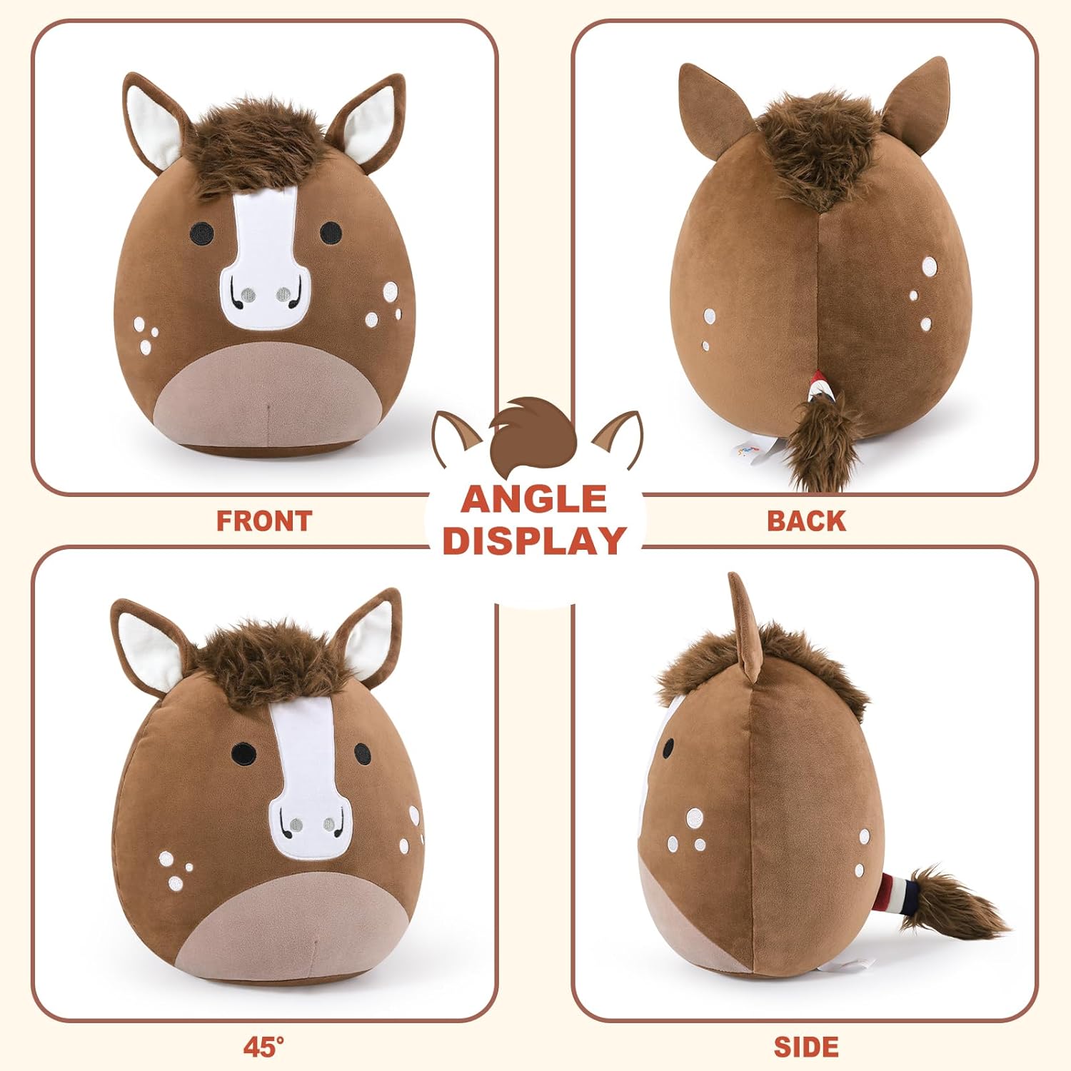PEACH CAT Original Quarter Horse Stuffed Animal 12" Cute Horse Plush Soft Plushies Toys Gifts for Kids Adults Brown