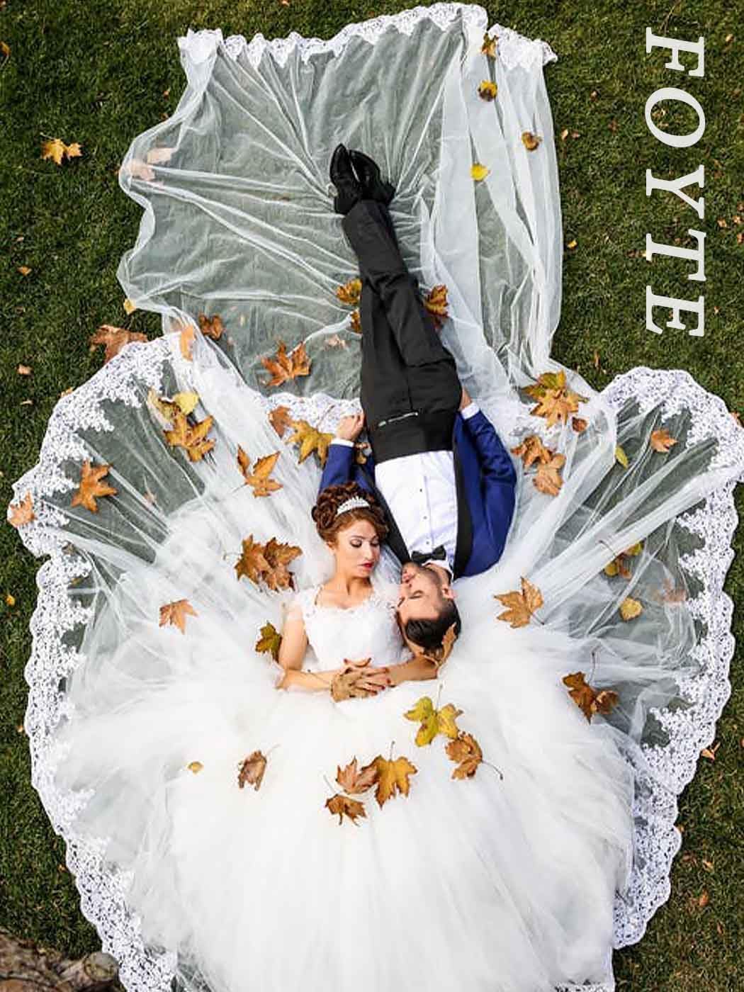 Foyte Cathedral Wedding Veil with Comb 1 Tier Lace Long Veils Lace Applique Veil for Women and Brides