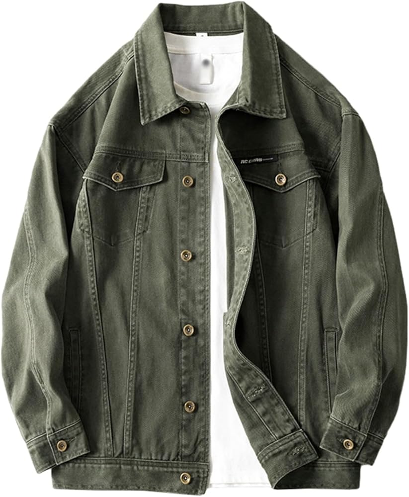 Amazon | [PReni] デニムジャケット メンズ グリーン レトロ 春秋 防風