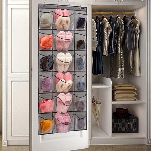 Vista 4 de ANZORG Organizador de zapatos colgante sobre la puerta, organizador de 18 bolsillos con 6 bolsillos transparentes extra grandes para almacenamiento