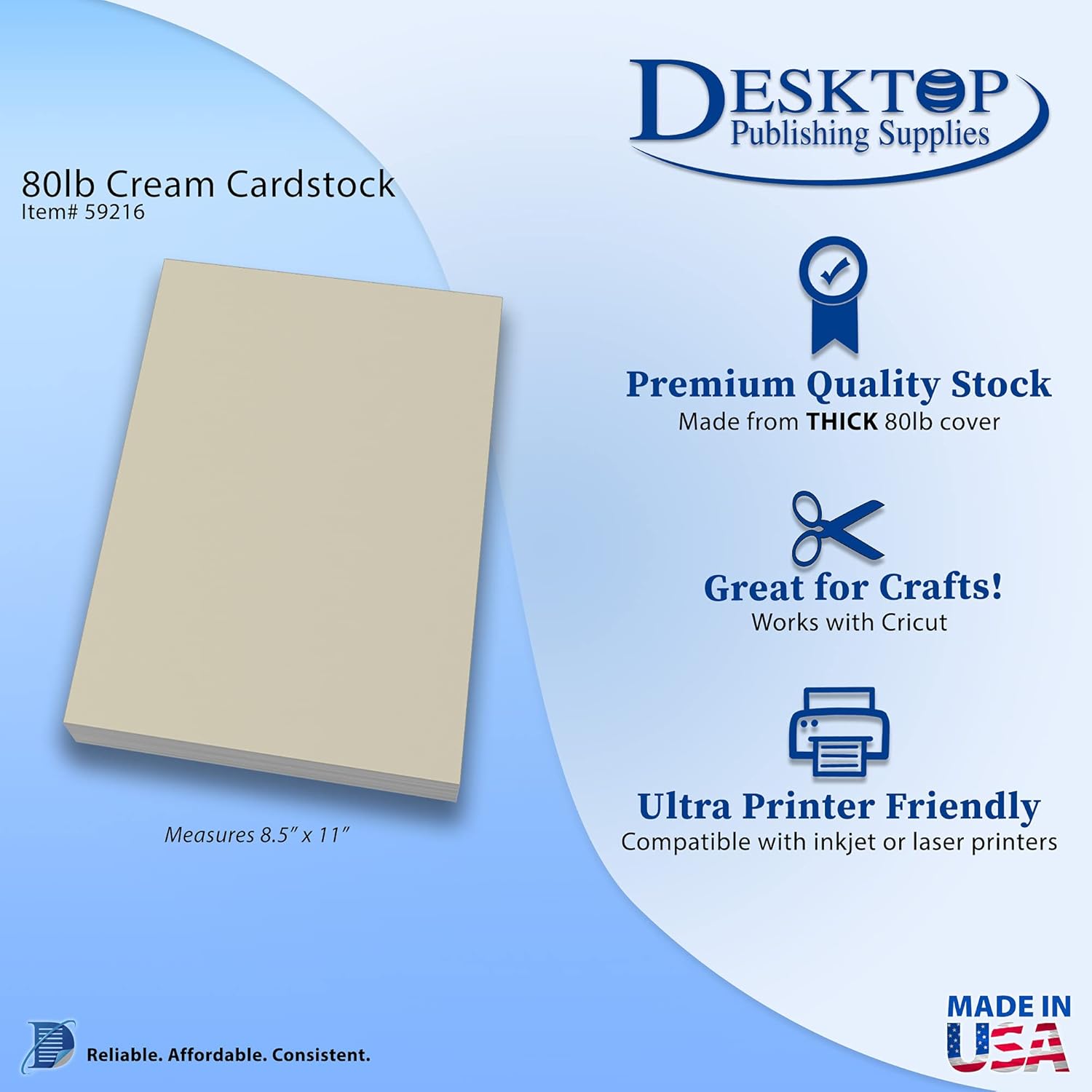 Heavyweight Natural Cream Cardstock 8.5" x 11" - Thick Paper for Printing - Inkjet/Laser 80lb Cardstock (250 Sheets)