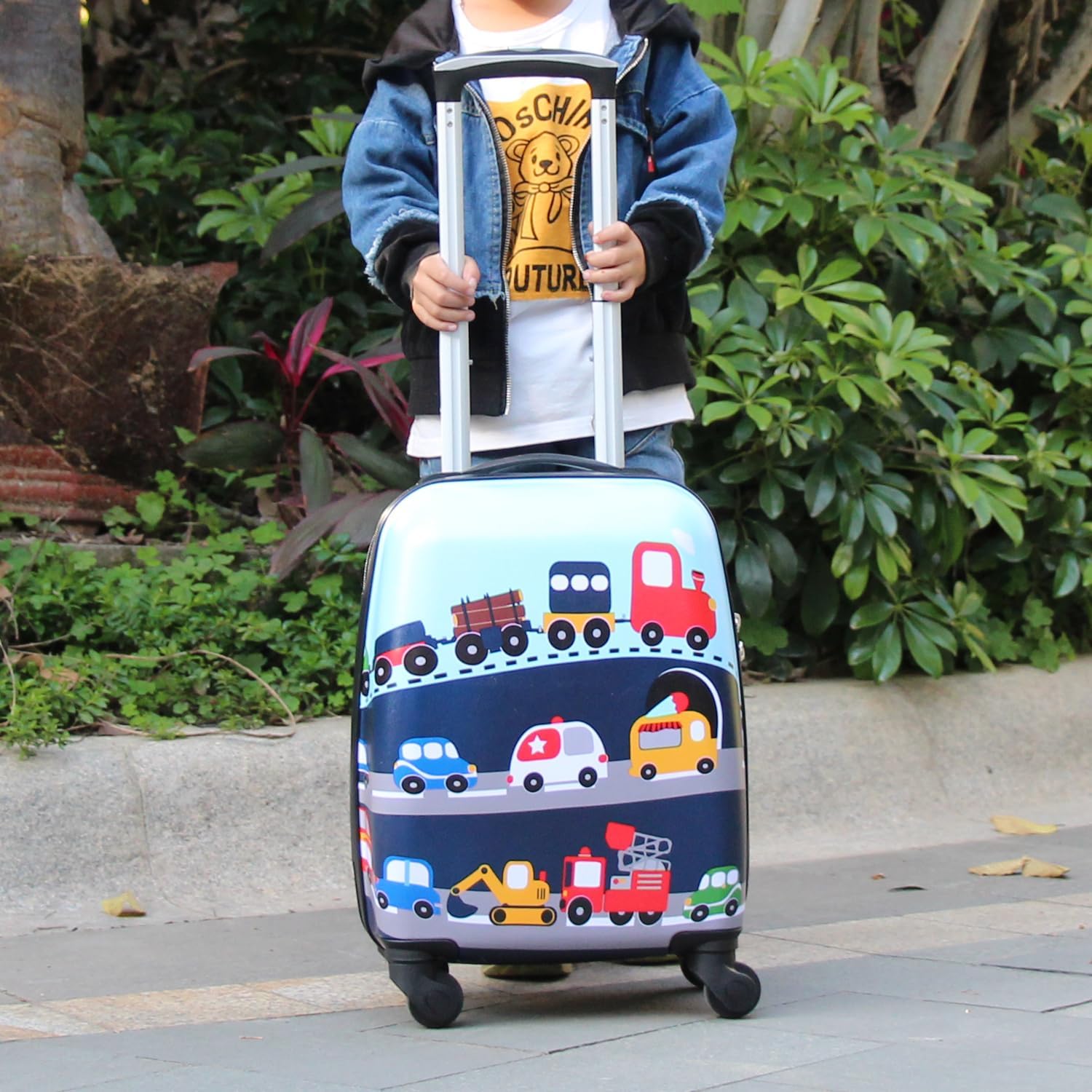 Lttxin Kids Rolling Luggage with Wheels Hard Shell Carry On Suitcase 18 inch for Toddler Boys Veholes