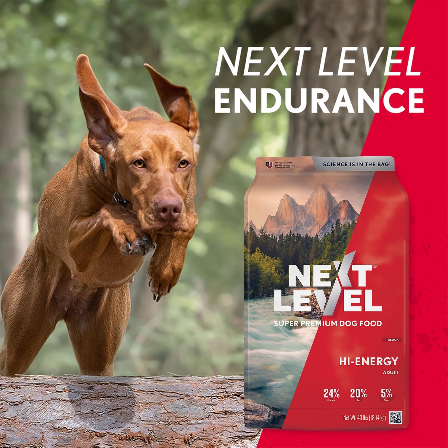 Next Level Super Premium Dog Food – HI-Energy – Dry Kibble for Adult Dogs of All Breeds – 24% Protein. Beef, Chicken, Pork & Fish Meal Proteins & Gluten Free Grains for Active Sporting Dogs