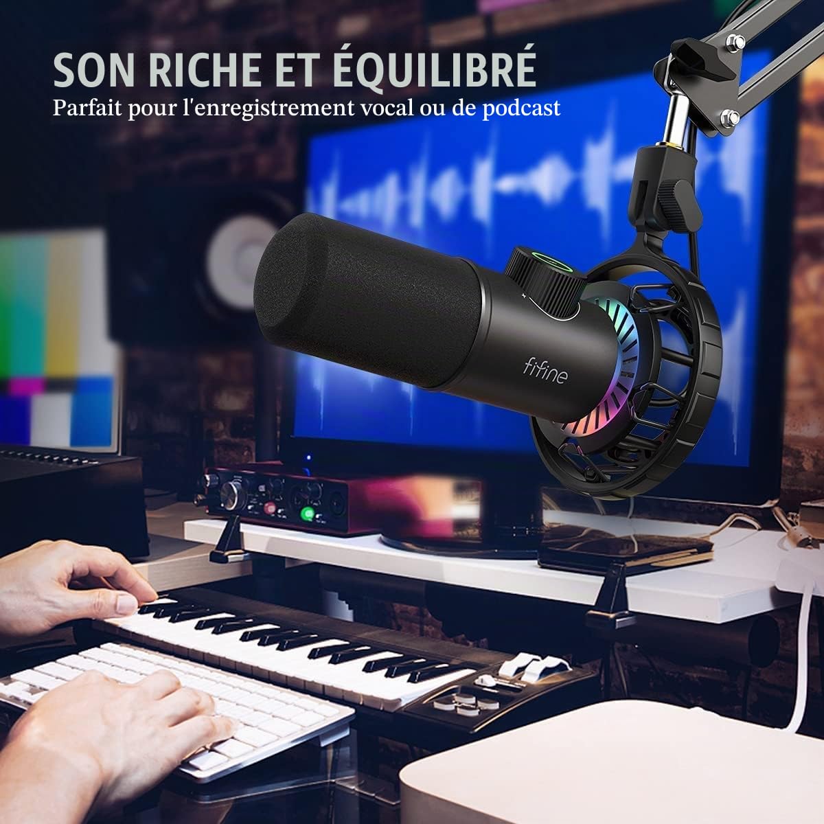 FIFINE USB Micro Gaming, Dynamiques Microphone PC PS4 PS5 pour Streaming Podcast Studio, Bouton de Silence & 3,5mm Prise Casque, Plug and Play Microphone Cardioïde pour Diffusion en Continu