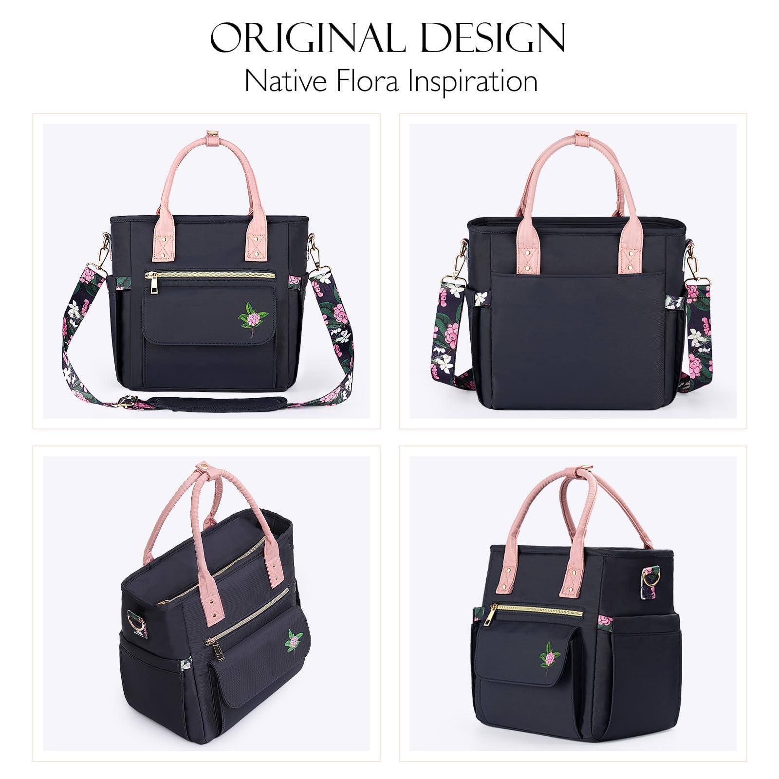 GLORIEROO® Borsa da pranzo deluxe da donna, isolata a tenuta stagna, borsa da pranzo multitasche a prova di umidità, con tracolla rimovibile per lavoro /college/picnic - Lilly Pilly Midnight