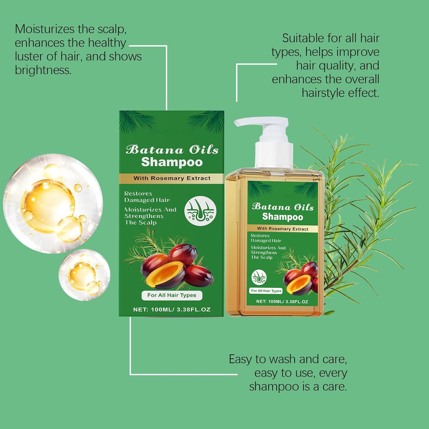 Batana Oils Shampoo with Rosemary Extract, Hair Restoration and Strengthening Treatment, For All Hair Types, 100ml/3.38 FL.OZ (3)