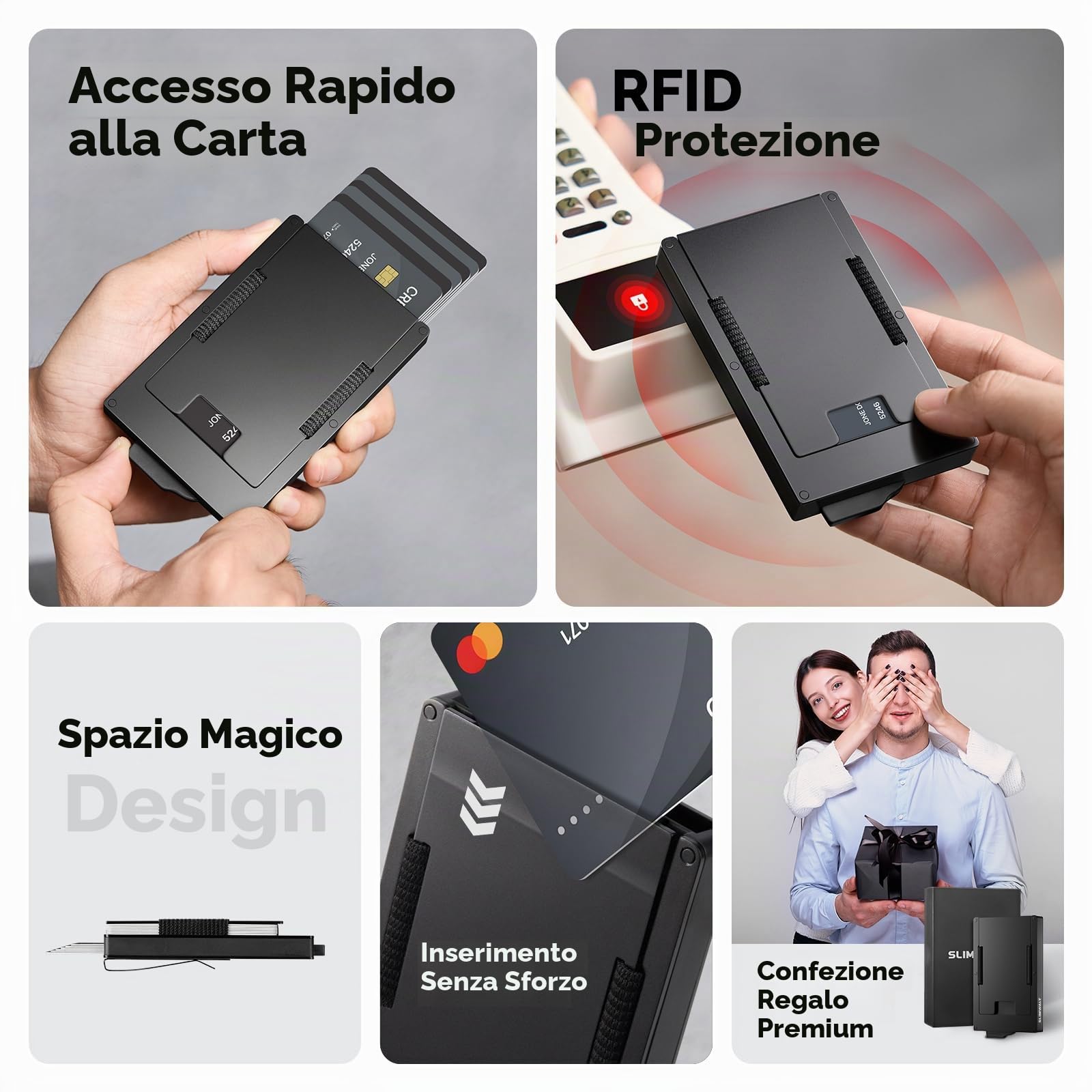Portafogli da uomo, sottile, pop up, porta carte di credito, blocco RFID