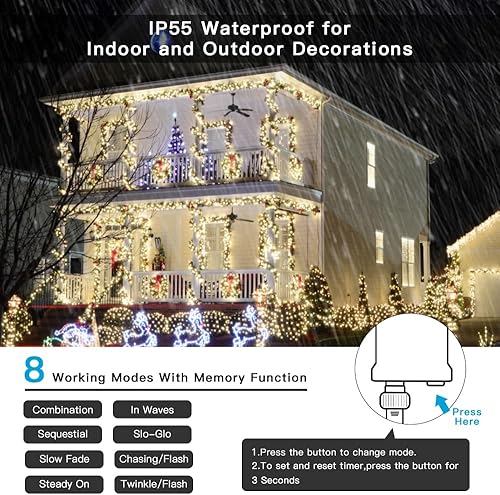 Miniatura 10 de Cadena de 300 luces LED de Acción de Gracias con certificación UL luces de Navidad naranjas impermeables para exteriores decoración de otoño para