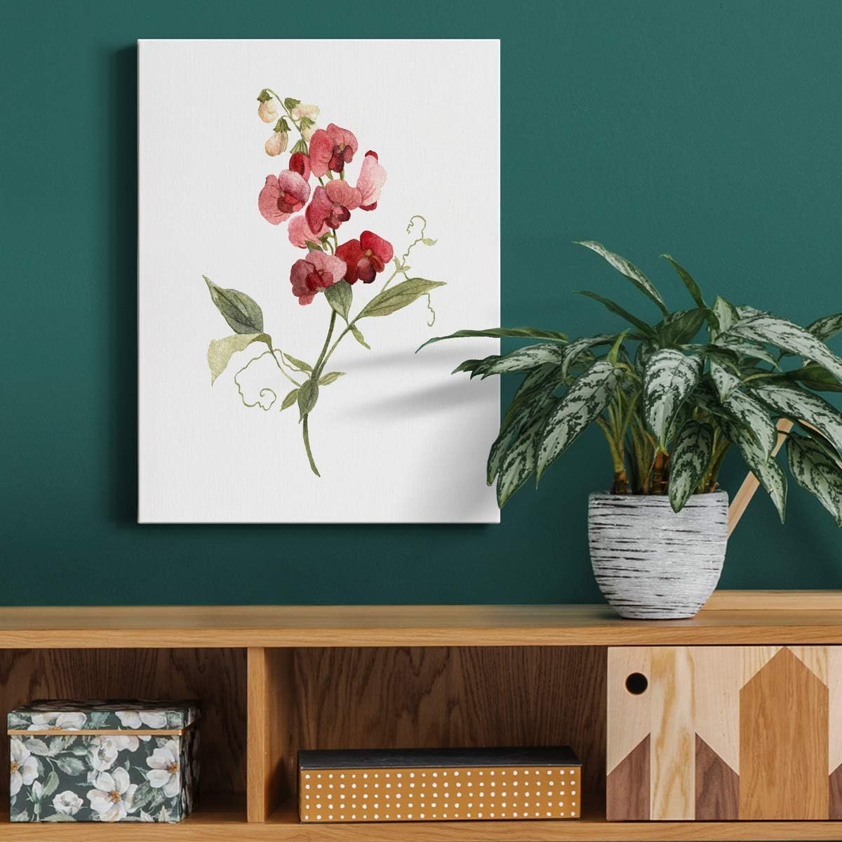 Renditions Gallery Scarlet Sweet Pea Wall Art, Premium Gallery Wrapped Canvas Decor, Ready to Hang, 20 in H x 16 in W, Made in America Print