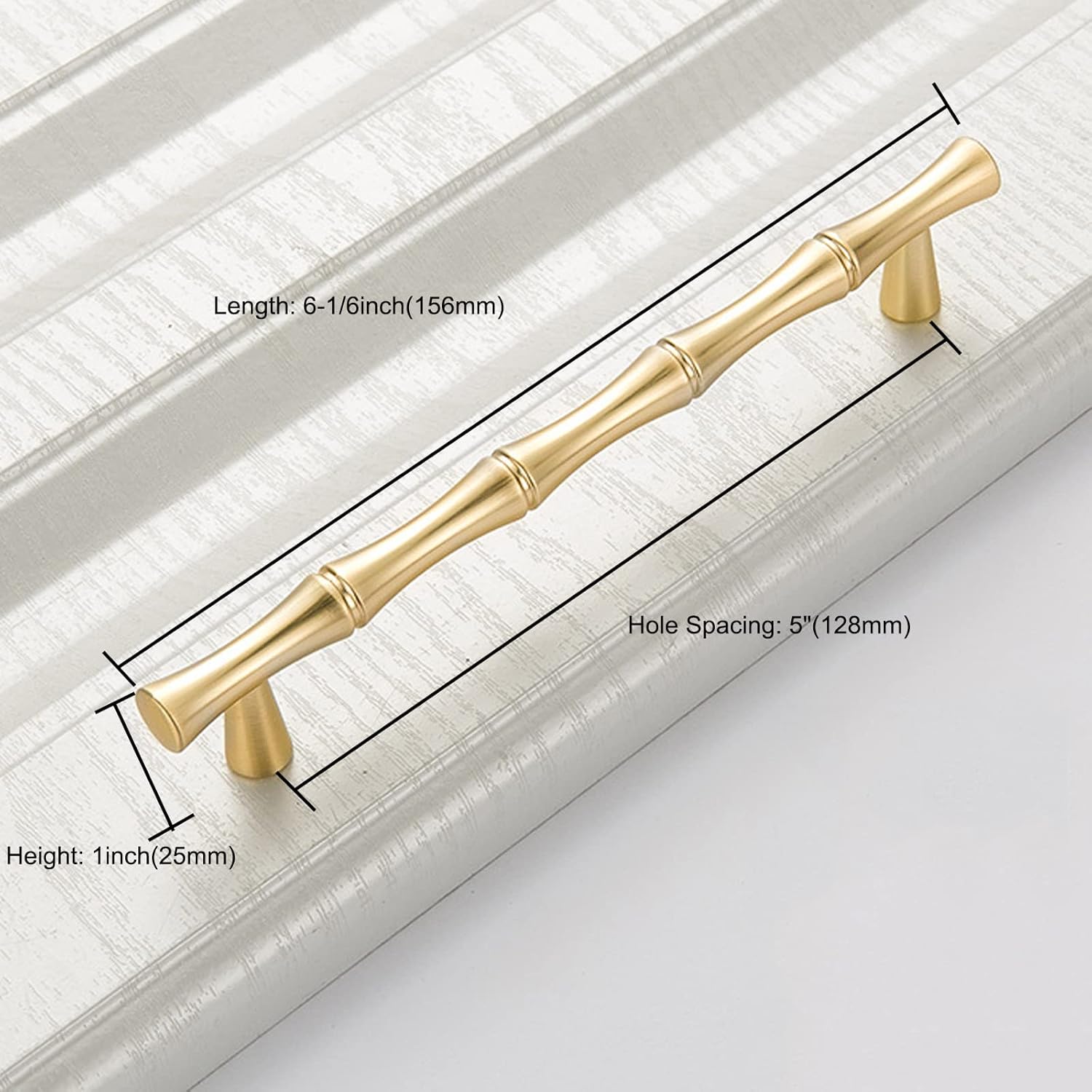Gold Cabinet Handles 5"(128mm) Hole Centers Bamboo Shape Pulls for Dresser, Drawer, Decorative Furniture Accessories, Zinc Alloy, Pack of 4