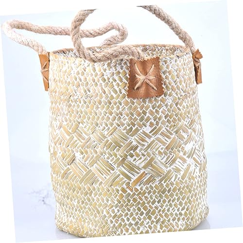 Miniatura 3 de NOLITOY Bolsa de ratán para playa, cesta de rota para lavandería, flores de algas marinas, macetas colgantes para interiores, cesta de frutas de