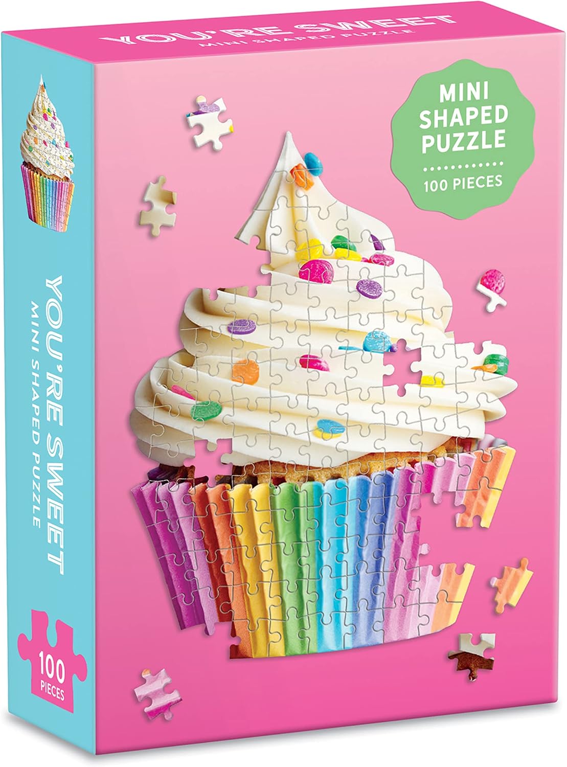 Galison Shaped Mini Jigsaw Puzzle, You’re Sweet Cupcake, 100-Pieces – Cupcake Shaped Puzzle Featuring a Colorful Design, Thick and Sturdy Pieces, Perfect for Family Fun, Multicolor, 1 EA (0735363919)