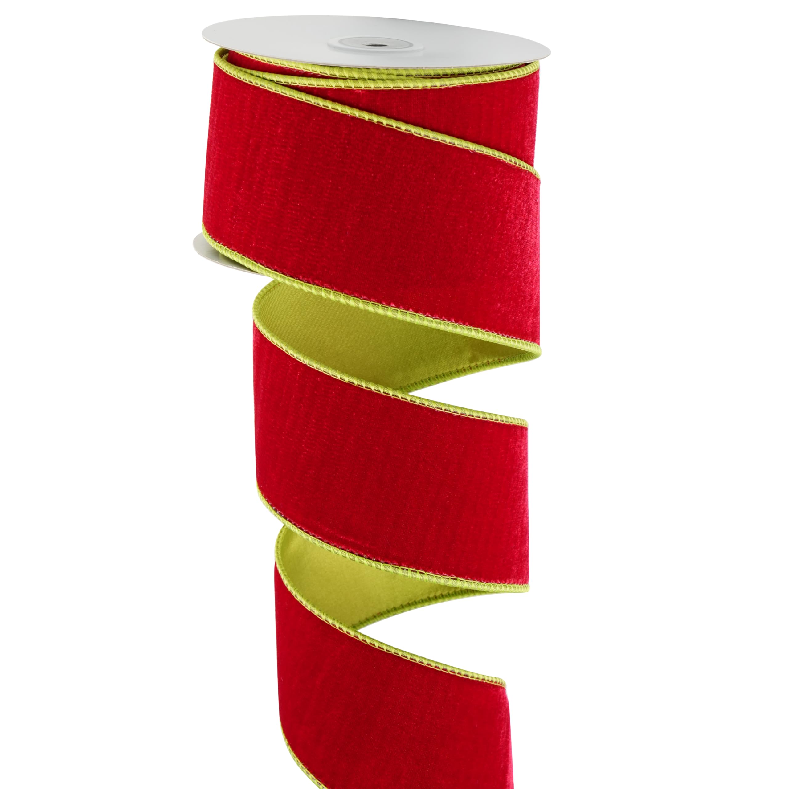 MAYREEL Cinta de terciopelo con alambre de 2.5 pulgadas (rojo y verde lima, 9 m)