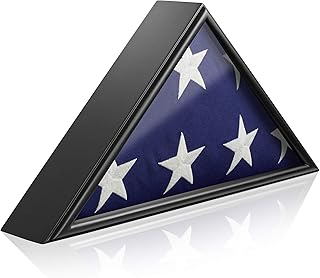Reminded Military Burial Flag Display Case, Solid Wood Black Finish