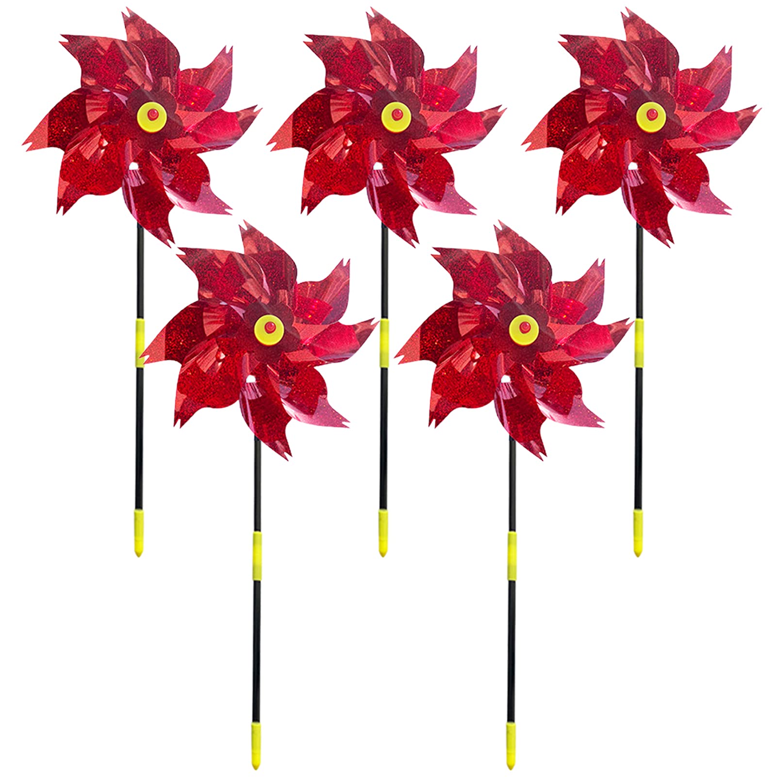 CUSROS 5Pcs Windmill Shiny Reflective PET Bird Repellent Shiny Windmill Garden Windmill Red