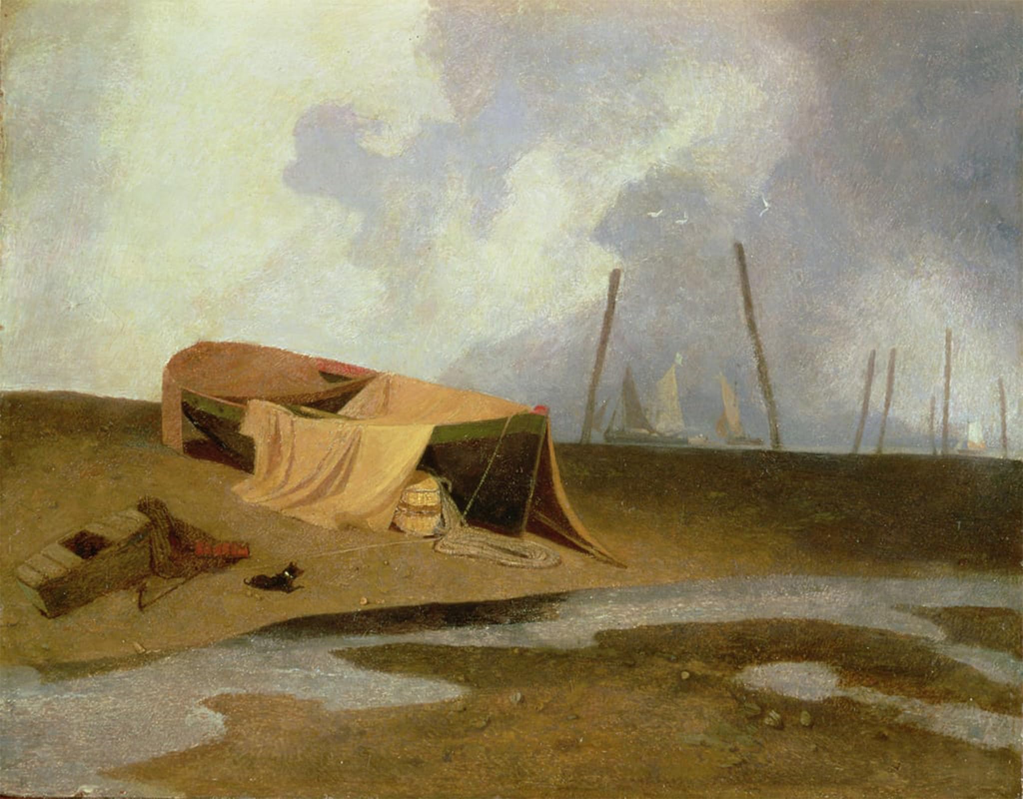 Bateaux sur la plage tableau déco pour habiller un grand mur vide de chambre
