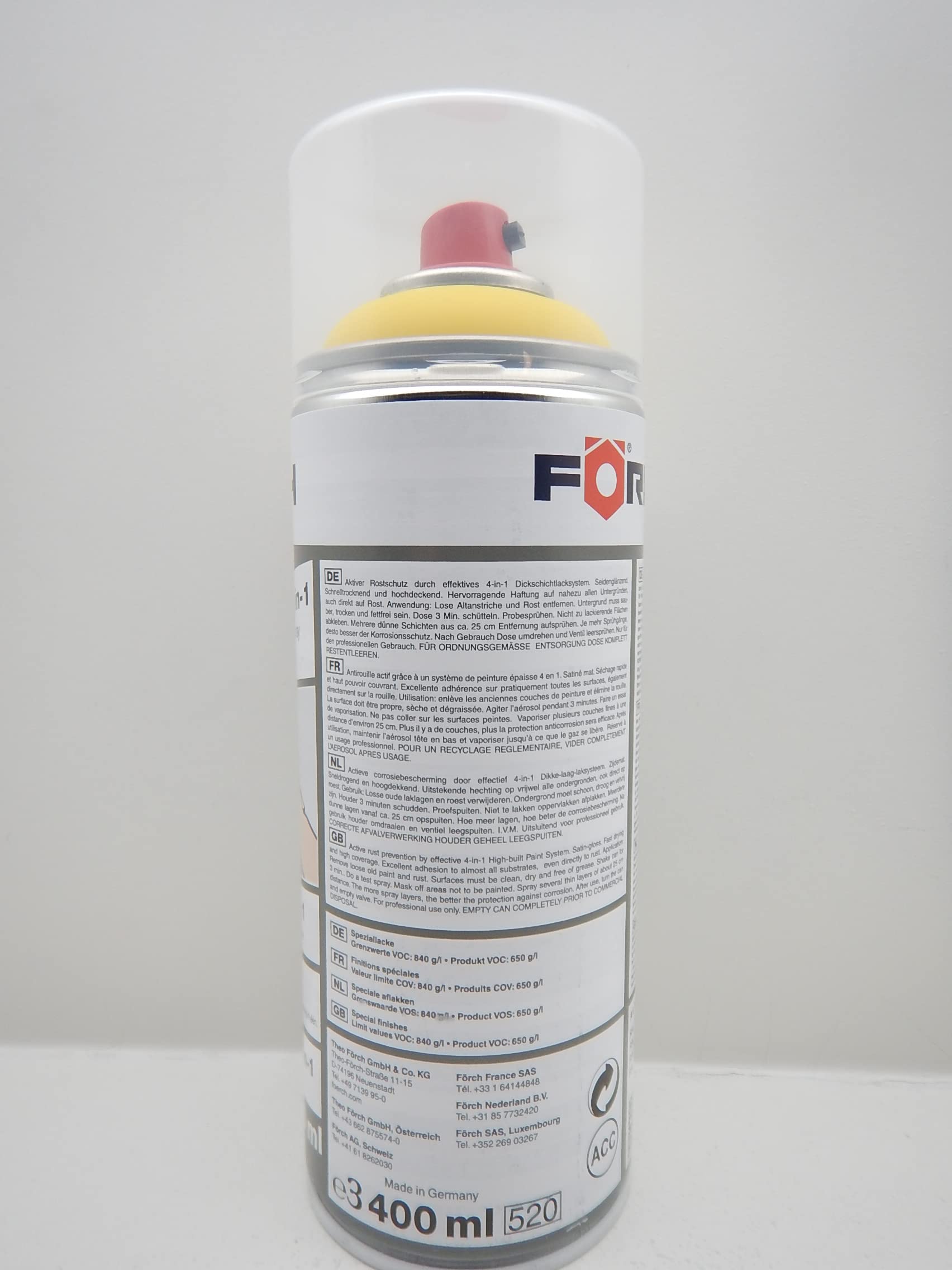 Förch 4 in 1 RAL 1021 RAPSGELB GELB DICKSCHICHTLACK LACK SPRAY SPRAYDOSE 400ML (6)