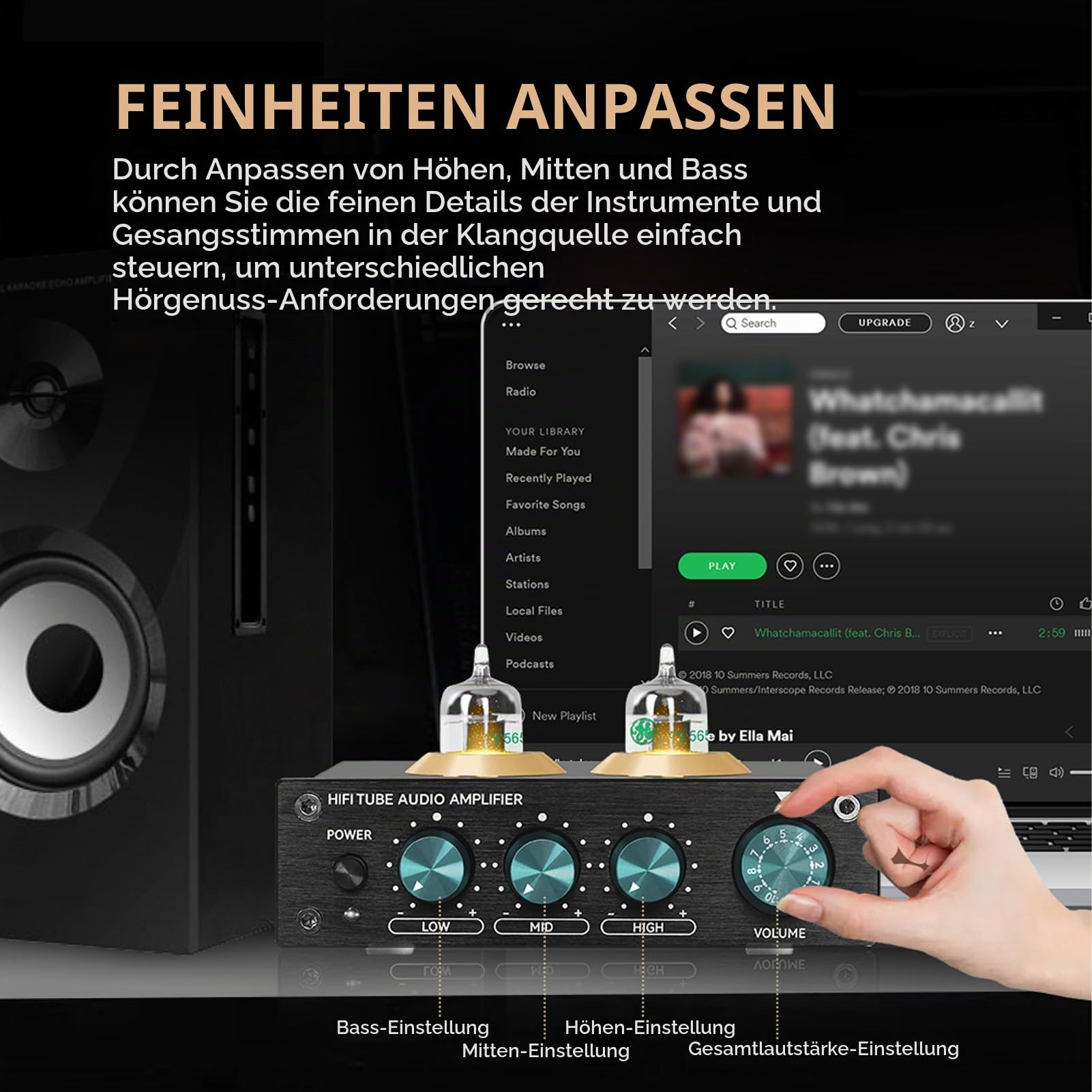Audio Equalizer 3-Band EQ Röhrenvorverstärker für HiFi-Systeme mit JAN5654 6J1 6J4 6J5 6AK5 Kompatibilität für DVD CD MP3 Player Computer Smartphones (summina7fqks9vnye-12)