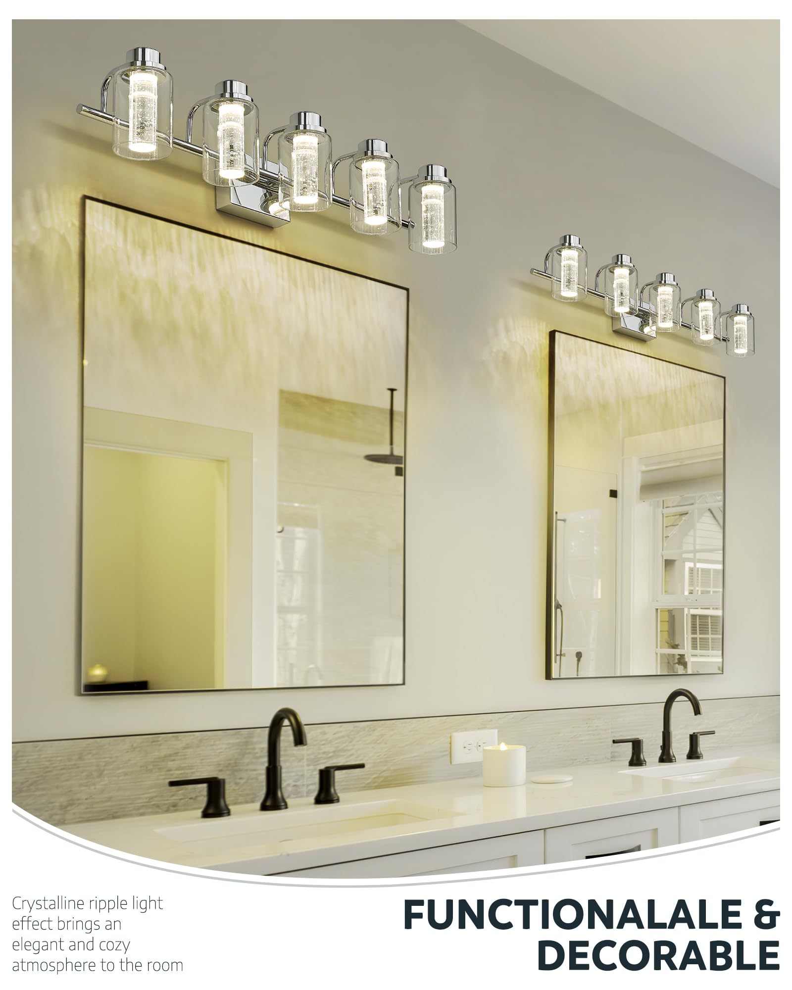 FEMILA LED Crystal Vanity Light, 32" Bathroom Light Fixtures, 3CCT