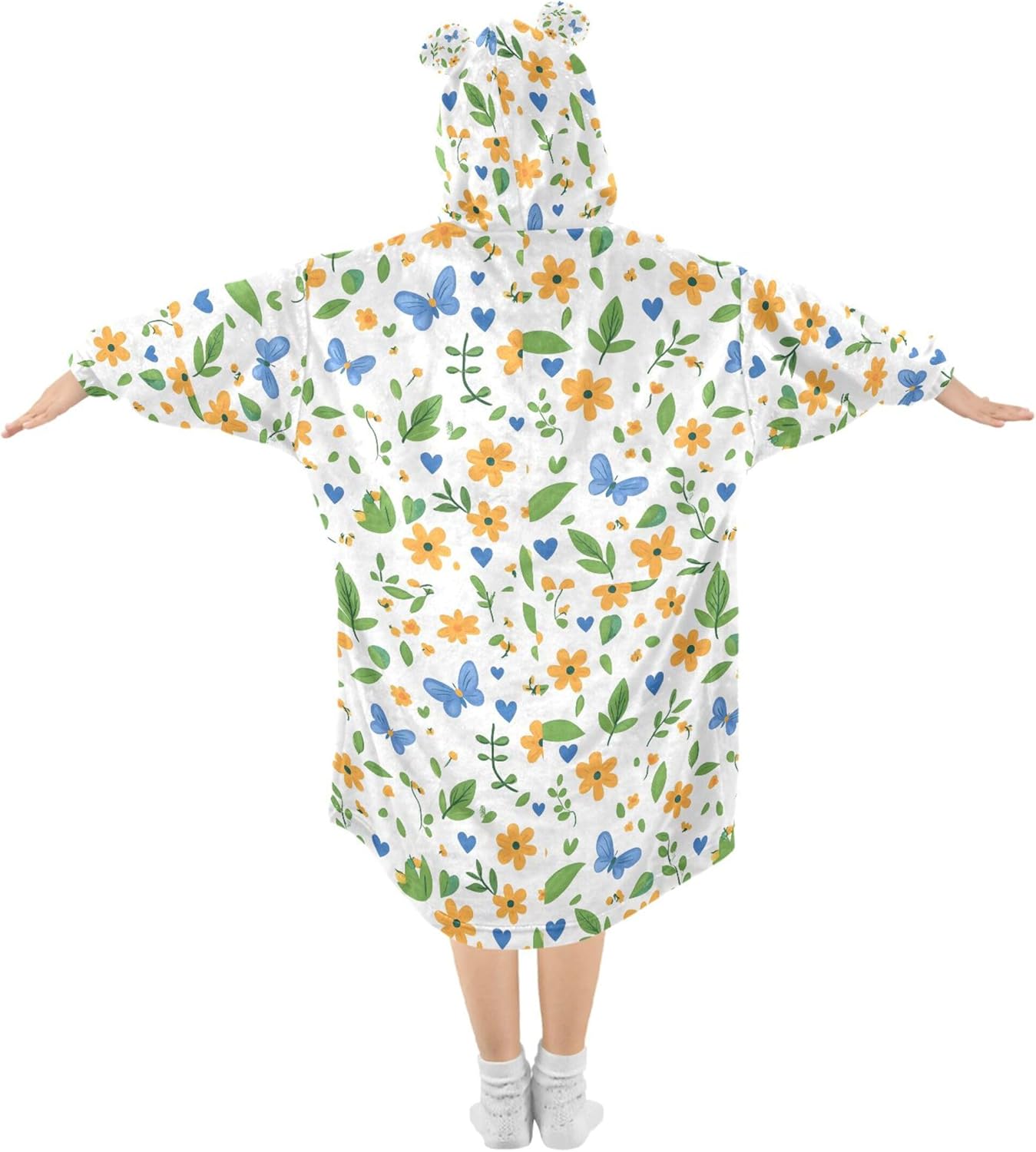 Butterfly Flowers Leaves Kids Wearable Blanket Hoodie and Sleeves for Toddlers, Cute Hoodies Girls B0403711