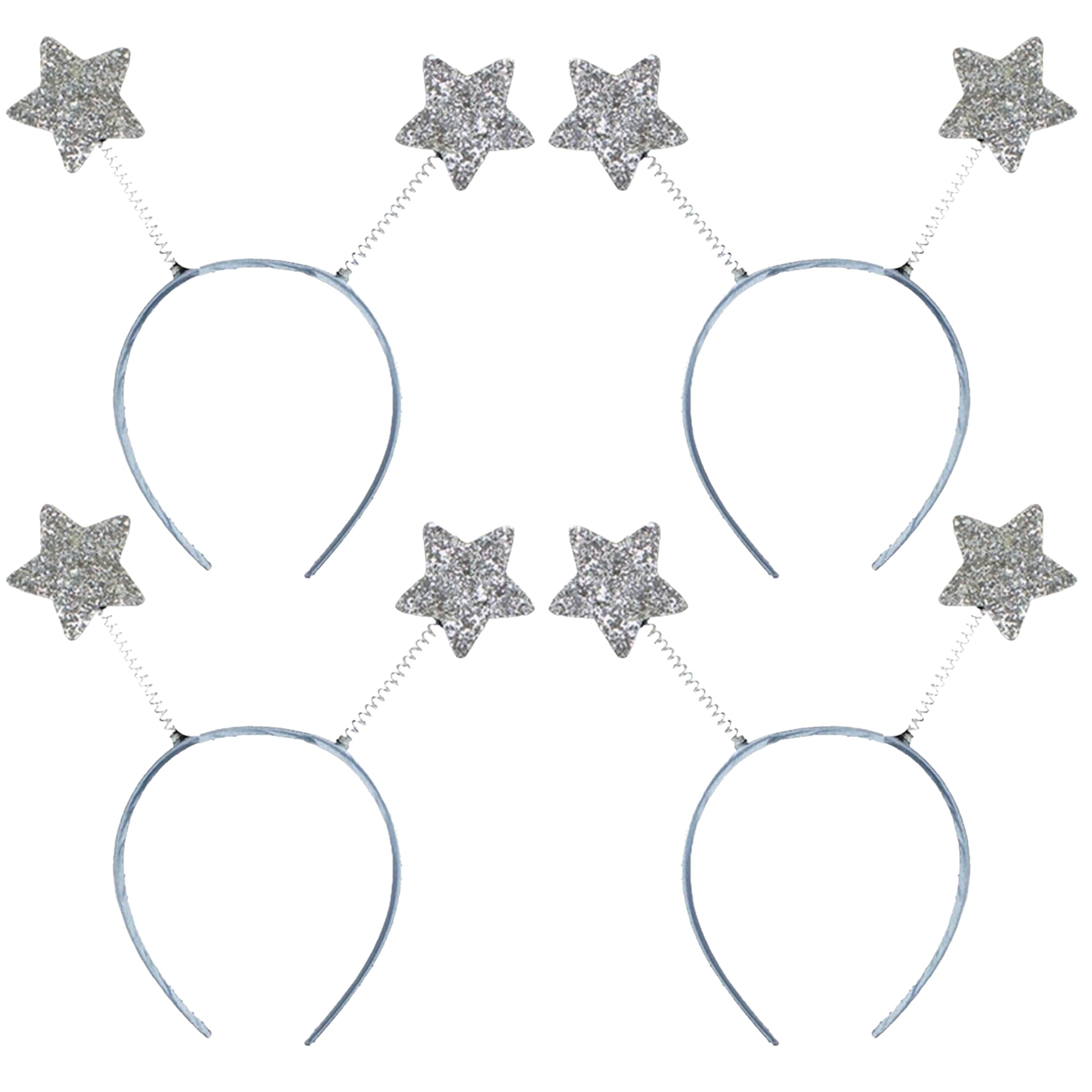 Lizzy 4 x Christmas Glitter Star Silver Head Bopper | Children Adult Fancy dress Costume Accessories Christmas Headband One Size Hair Accessory for Xmas Party Hats for Christmas Favours