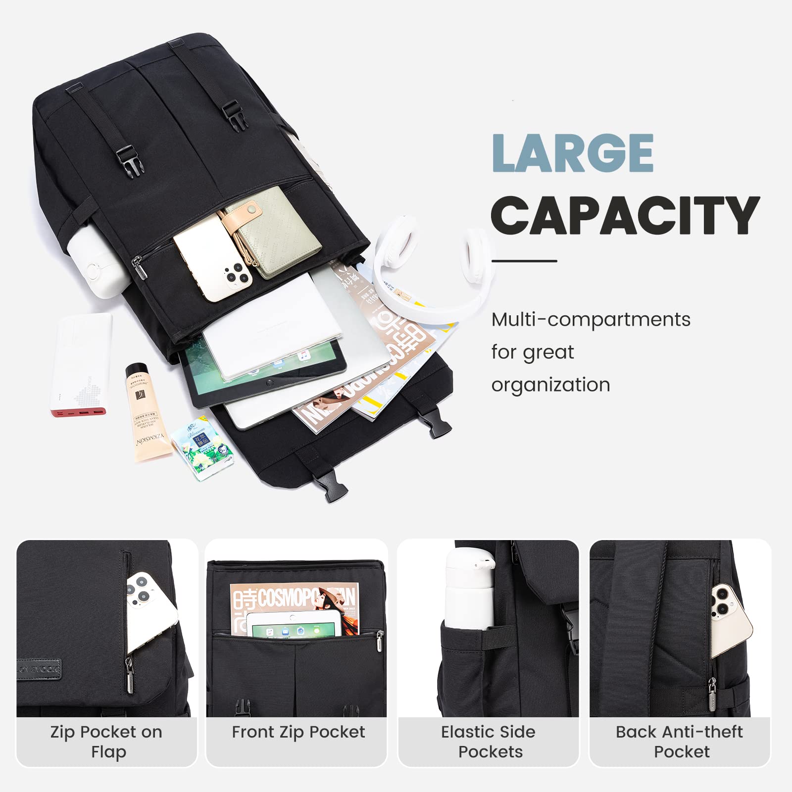 LOVEVOOK Zaino Donna Uomo Borsa Porta PC 17.3 Pollici Zainetto Donna con USB Zaino Scuola Media Superiore Antifurto Zaini Scolastici Impermeabile Laptop Backpack per Università Viaggi Ufficio