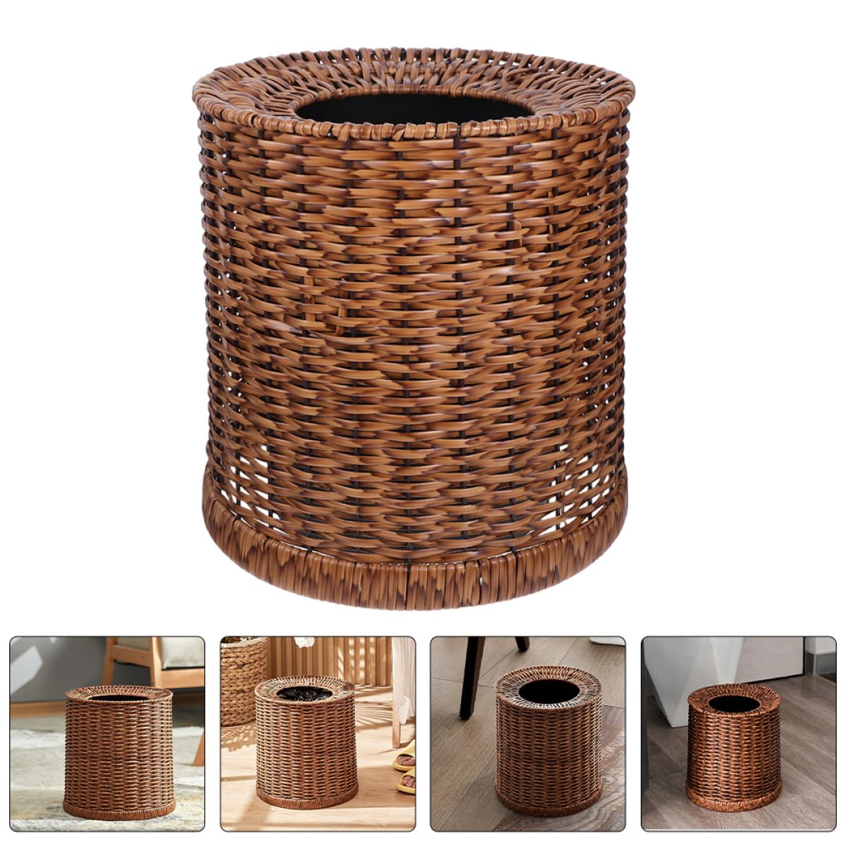 Großer 12l Retro Mülleimer aus Geflochtenem Rattanimitat Widerstandsfähig und Leicht zu Reinigen für Schlafzimmer und Hotel im Eleganten Vintage Stil