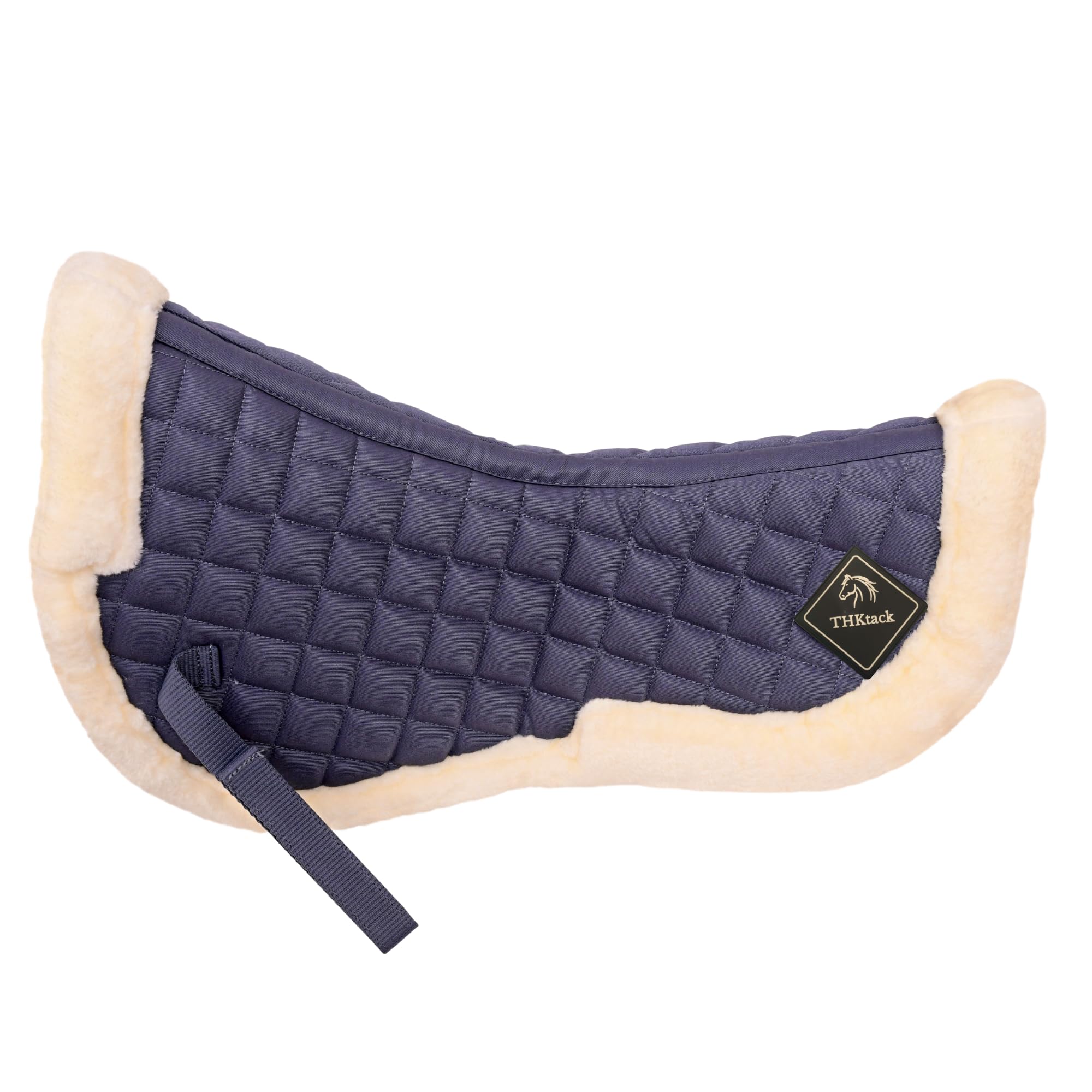 THKtack Minky Half Saddle Pad for Horses | Diamond Quilted & Shock Absorbing | Faux Fur Trim | Jumping & Training (Grey)