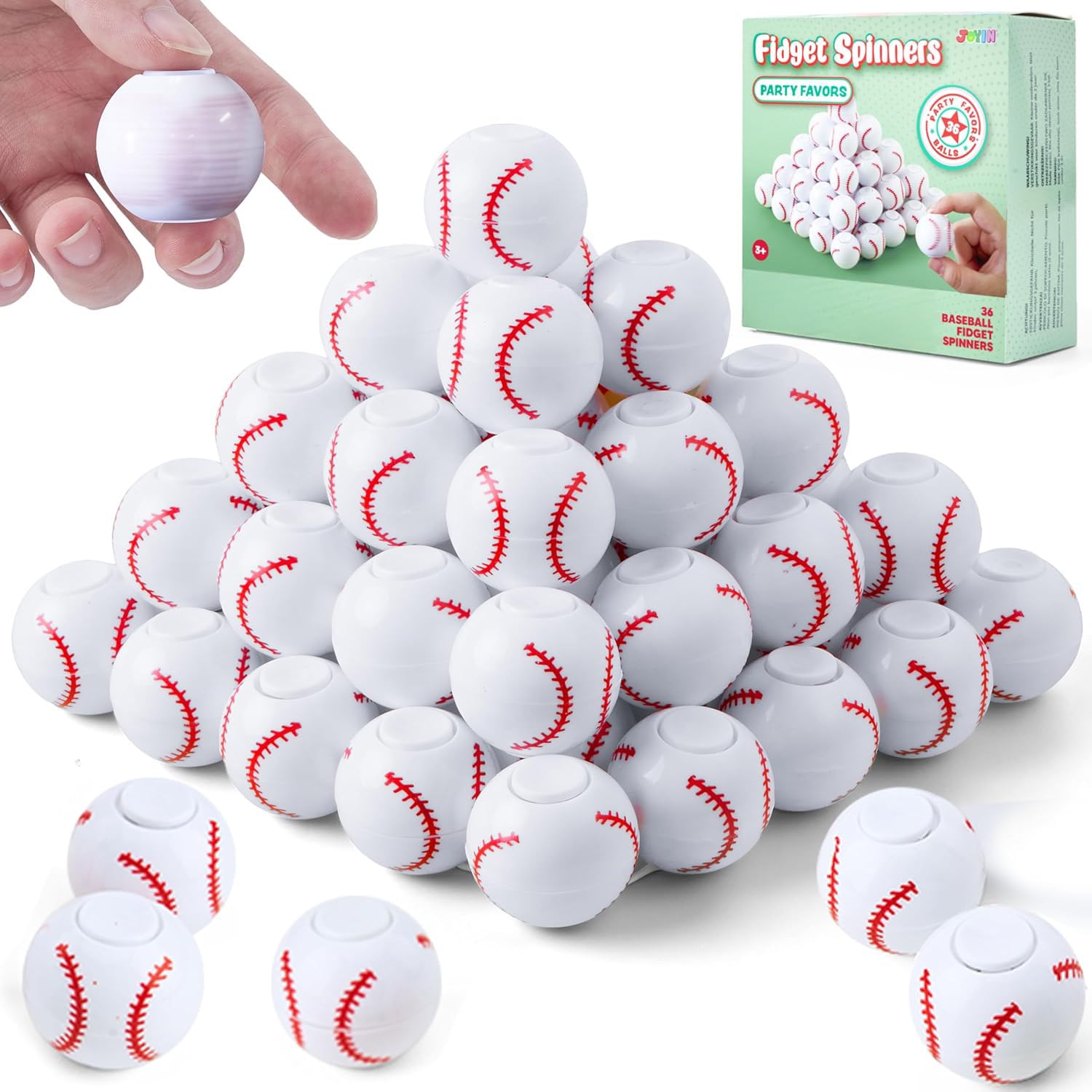 JOYIN 36 Pack Baseball Fidget Spinners for Kids, Baseball Party Favors, Fidget Toys Bulk, Stress Balls, Goodie Bags Stuffers for Birthday Party Valentine, Treasure Box Toys for Classroom
