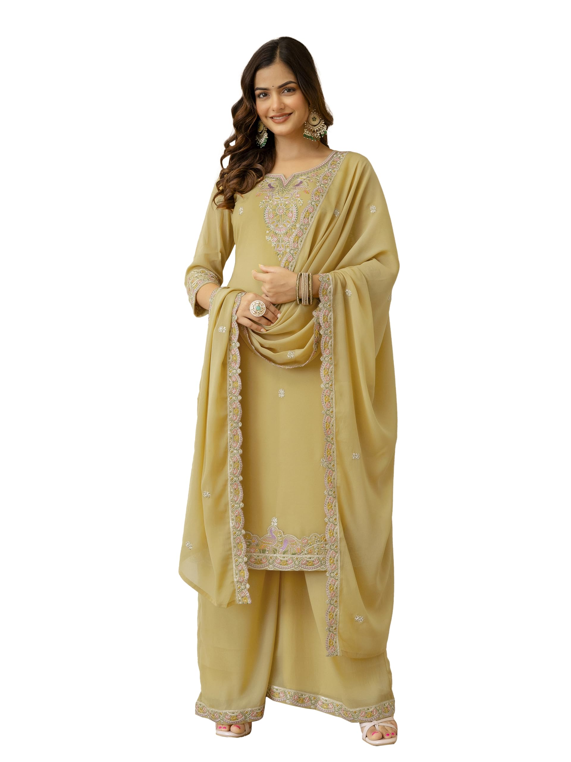 trendmalls Women's Georgette Embroidery Sequence Work Kurta Palazzo Set with Dupatta Salwar Suit Set For Women-picture-43