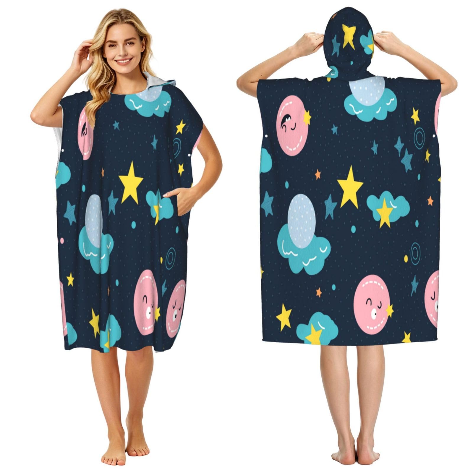 KLGRTJHK Abstract Night Sky Adult Hooded Beach Poncho Towel 43"X35"