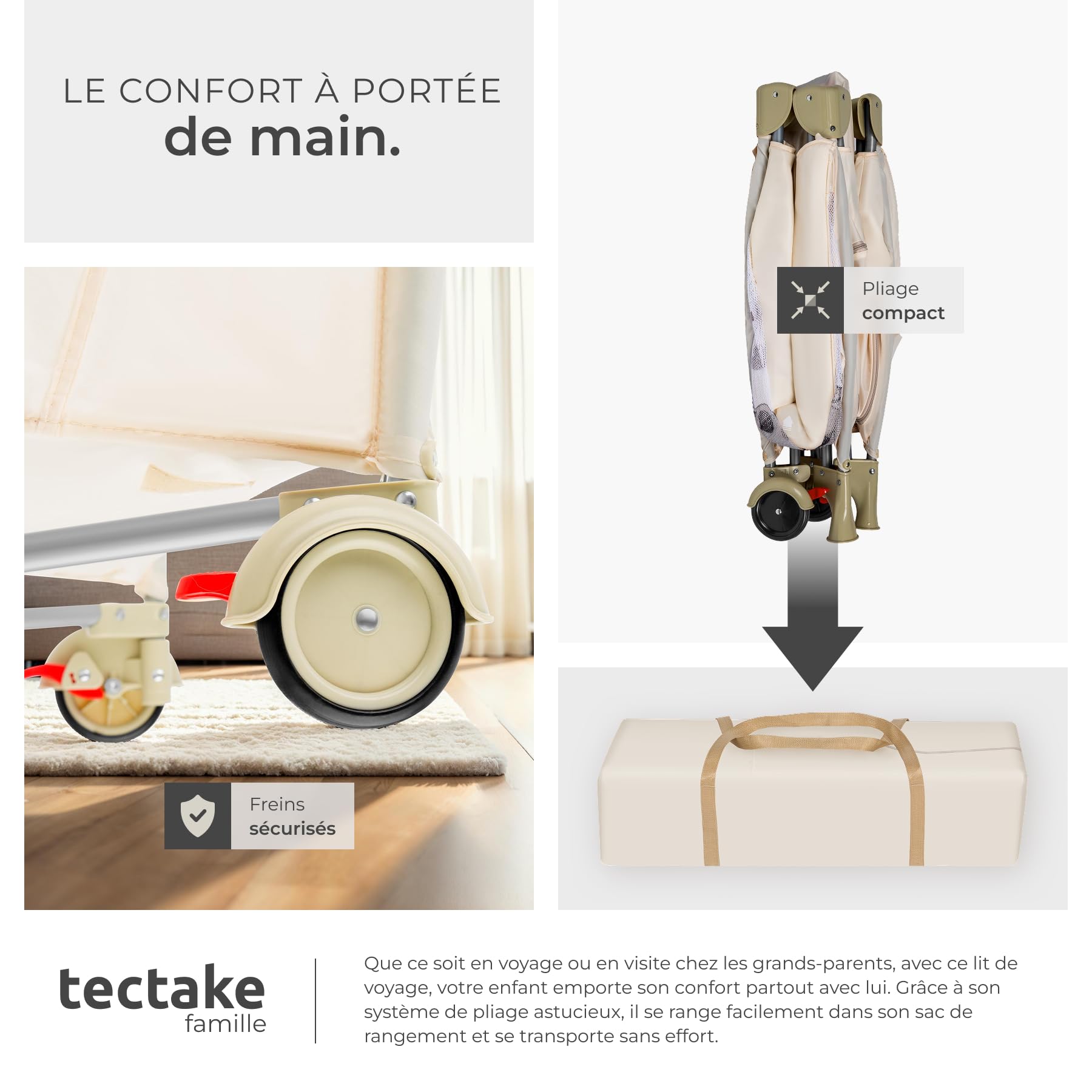 tectake® Lit Parapluie avec matelas Pliable Lit Bébé voyage léger réglable sur roulettes avec Accessoires bébé & Sac de Transport, Mobilier enfant idéal pour Maison ou Voyage Equipement bebe Parc bebe