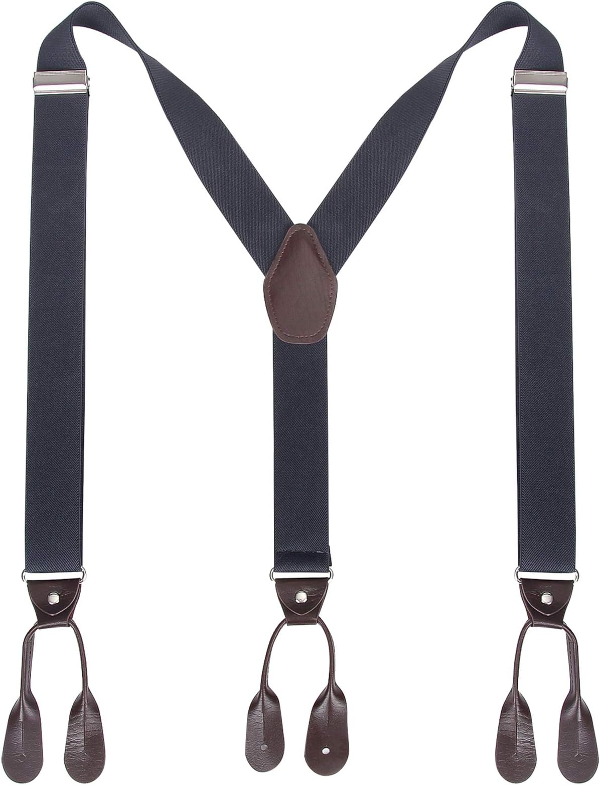 Mens Button End Suspenders Braces - 1.37 Inches Wide Y Shape Adjustable Button End Elastic Suspender