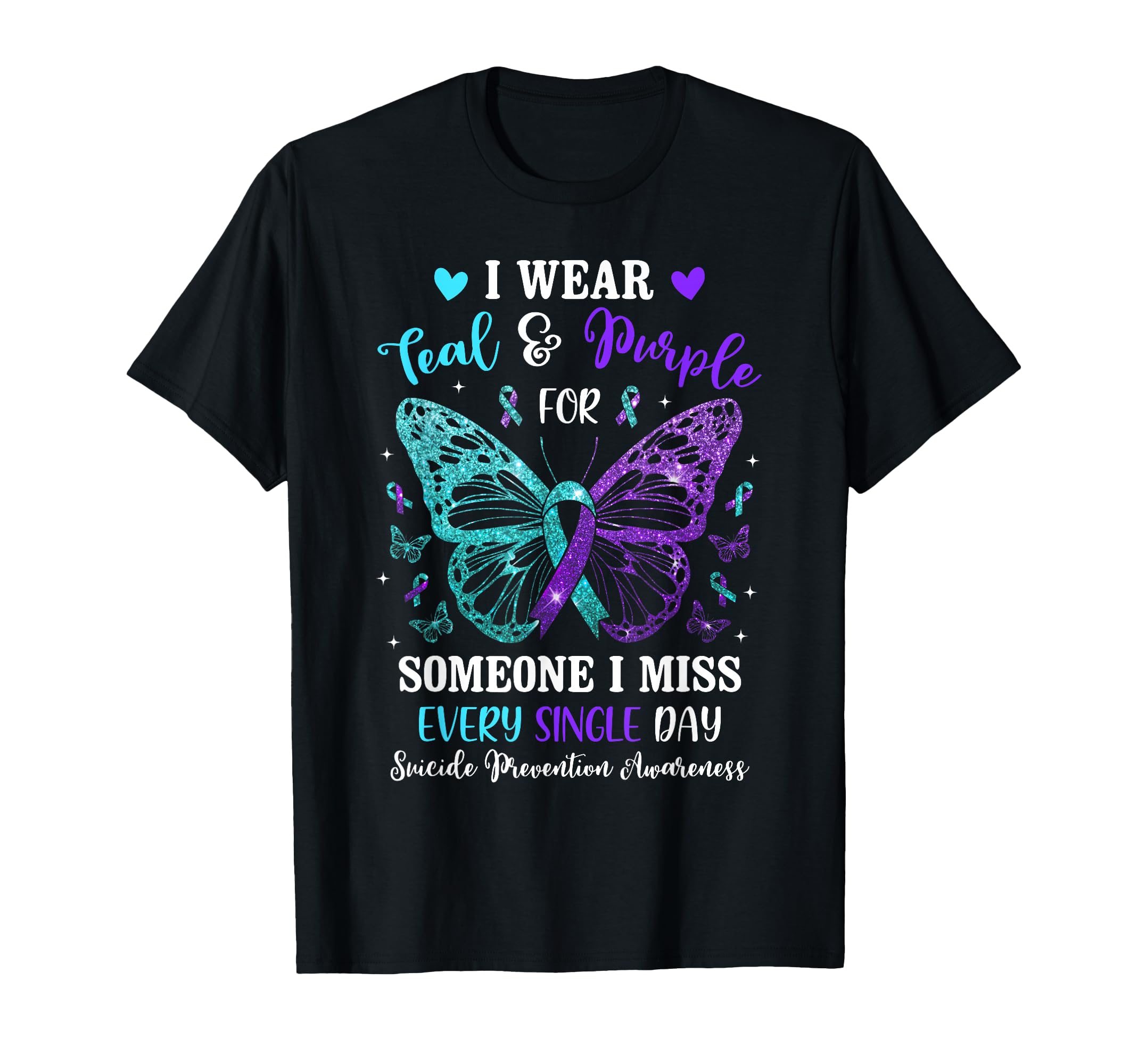 I Wear Teal & Purple Suicide Prevention Awareness Butterfly T-Shirt