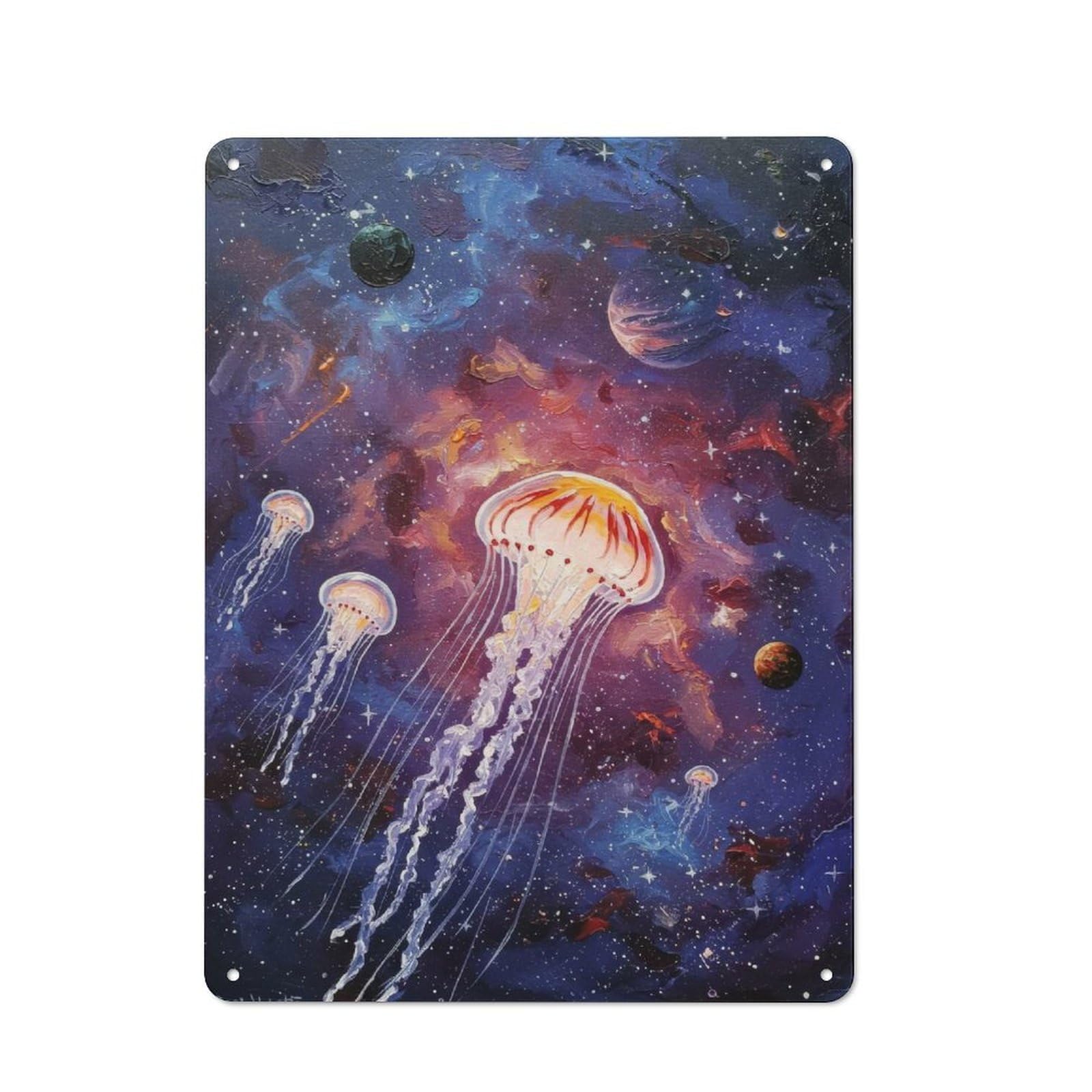 Junmoney Jellyfish In Space Painting Vintage Metal Plaque 40X30cm Featuring For Home Bar Wall, A Metal Wall Feature For Home Bars And Entertaining Spaces