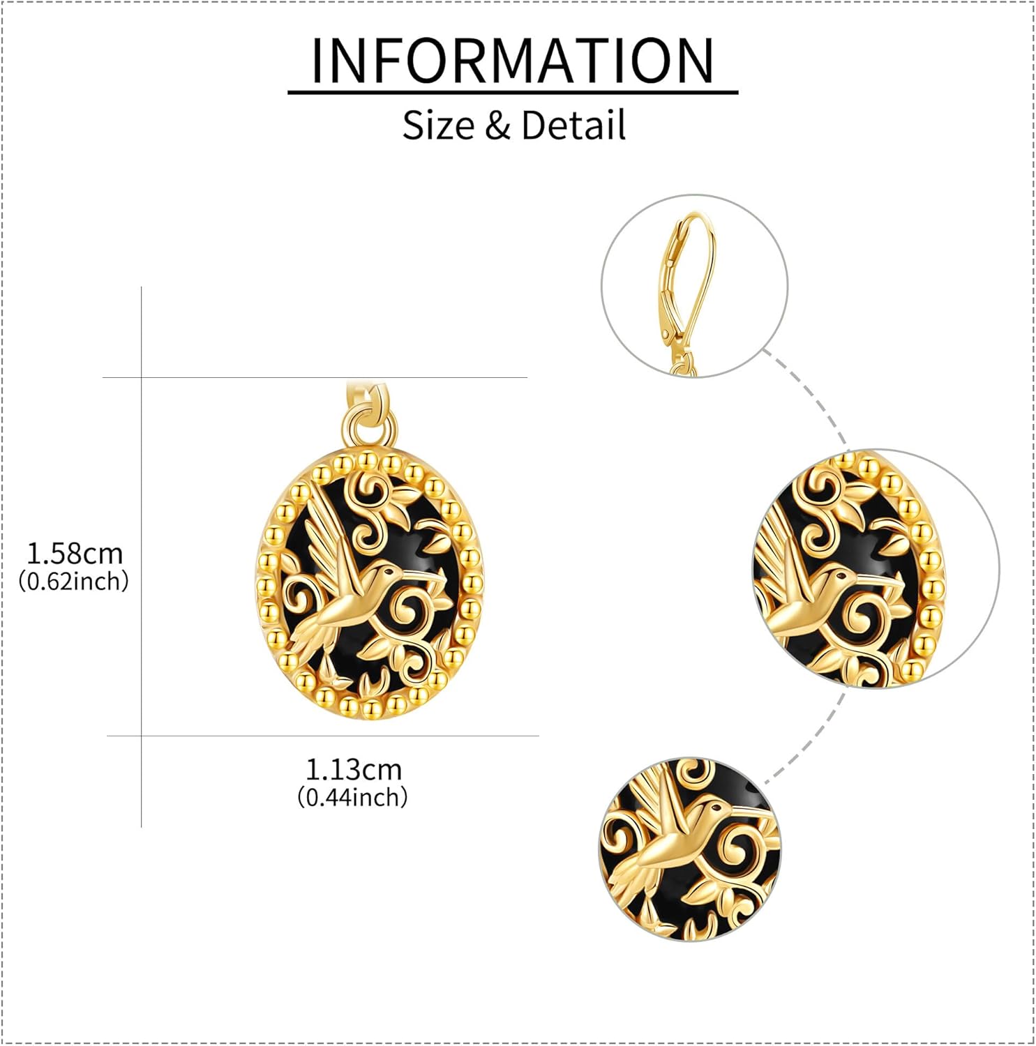 Black Onyx Hummingbird Earrings 925 Sterling Silver Hummingbird Filigree Leverback Earrings Gold Plated Oval Dangle Drop Earrings Jewelry Gifts for Women