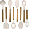 Umite Chef Silicone Cooking Utensil Set, 8-Piece Kitchen Utensils Set with Natural Acacia Wooden Handles,Food-Grade-Silicone Kitchen Gadgets and Spatula Set for Nonstick Cookware - Grey